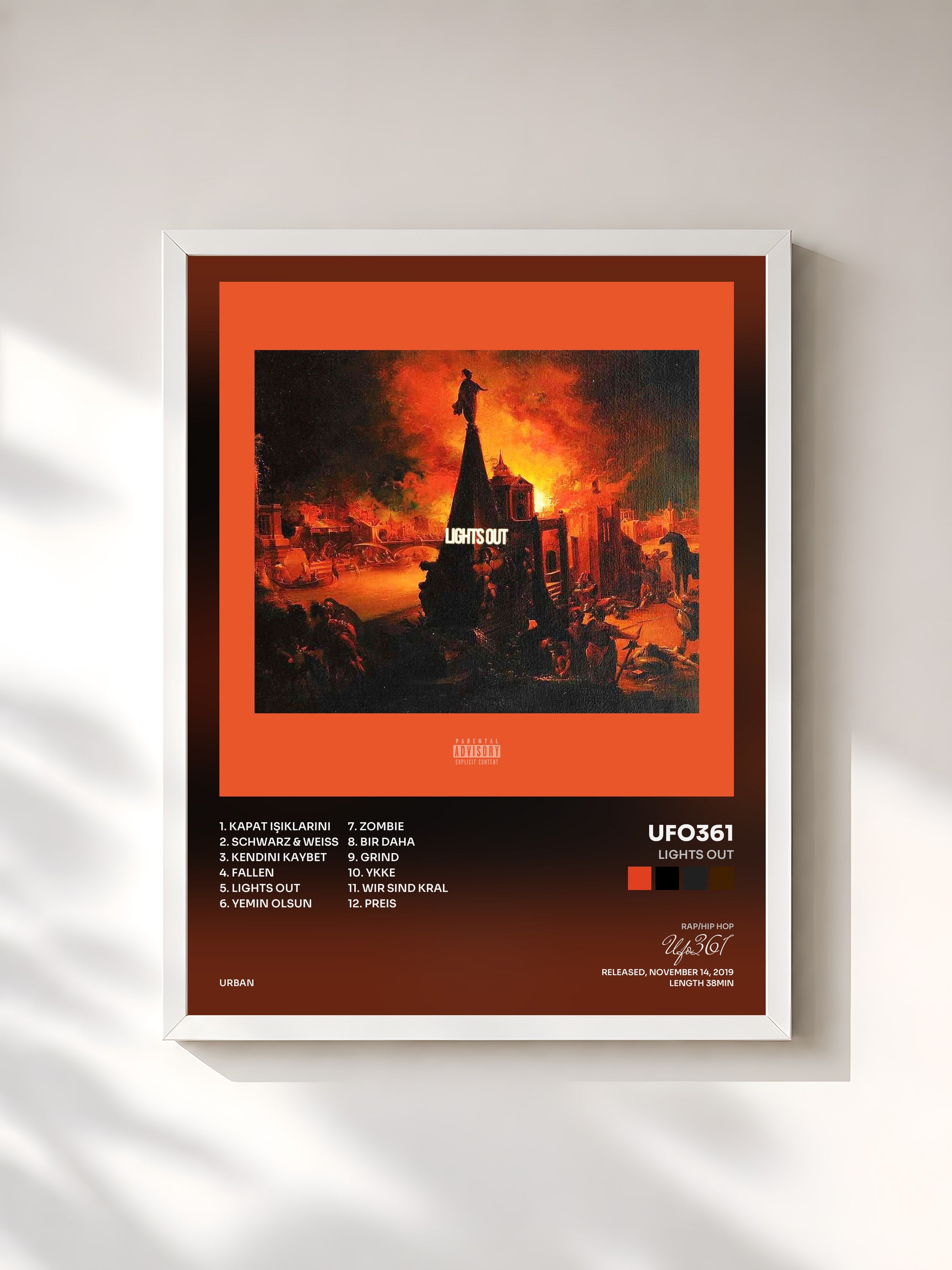 #blanc Tableau de l'album Lights Out de Ufo361, cadre blanc, imprimé et encadré en France