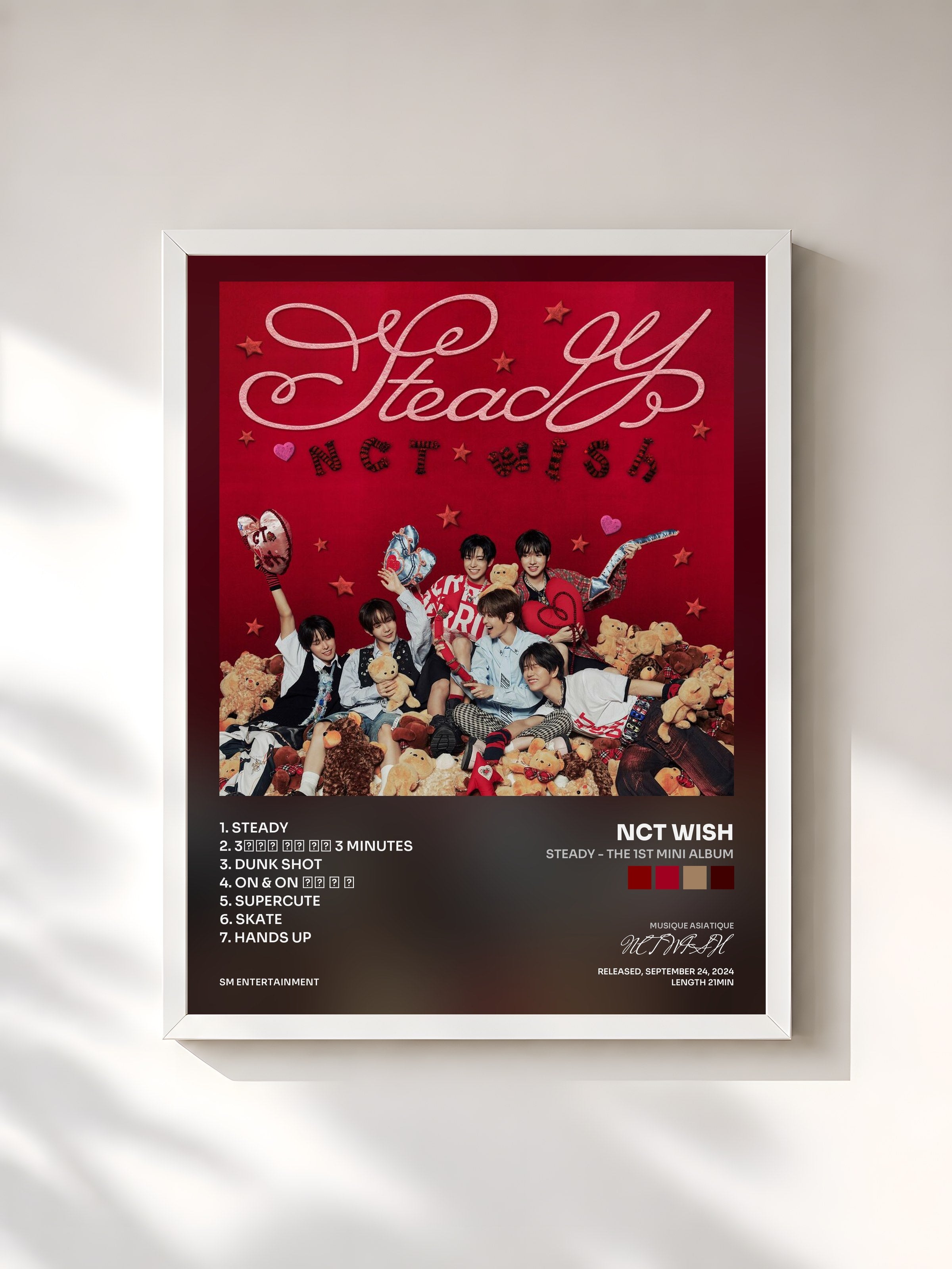 #blanc Tableau de l'album Steady - The 1st Mini Album de NCT WISH, cadre blanc, imprimé et encadré en France