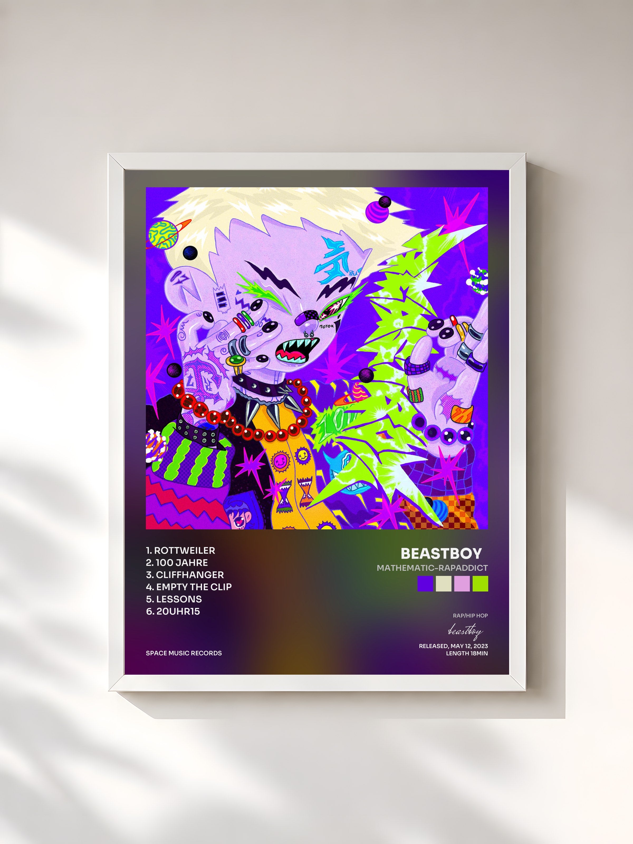 #blanc Tableau de l'album MATHEMATIC-RAPADDICT de beastboy  , cadre blanc, imprimé et encadré en France