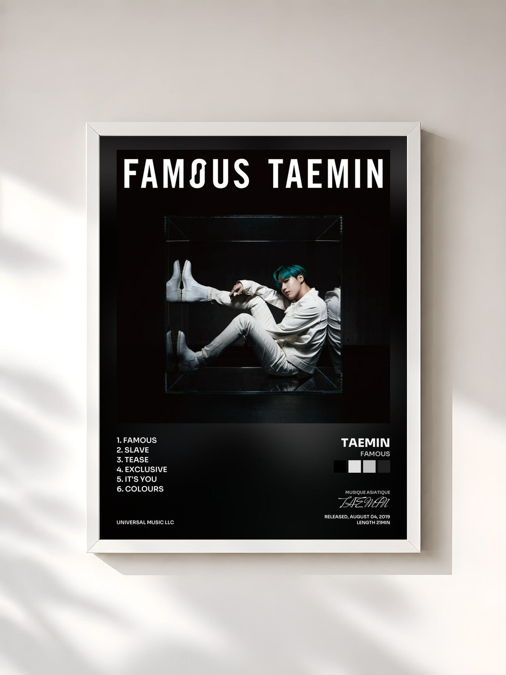 #blanc Tableau de l'album Famous de TAEMIN, cadre blanc, imprimé et encadré en France