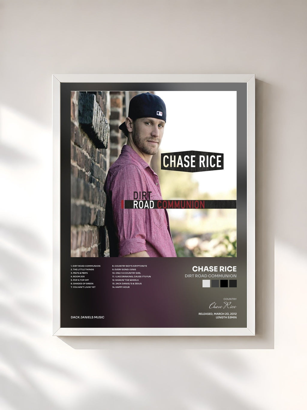 #blanc Dirt Road Communion by Chase Rice as a framed art print, white frame, printed and framed in France