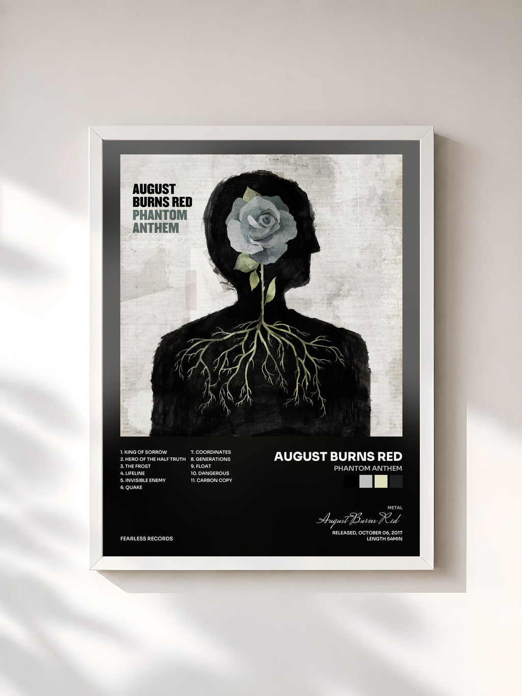 #blanc Phantom Anthem de August Burns Red en lámina enmarcada, marco blanco, impresa y enmarcada en Francia