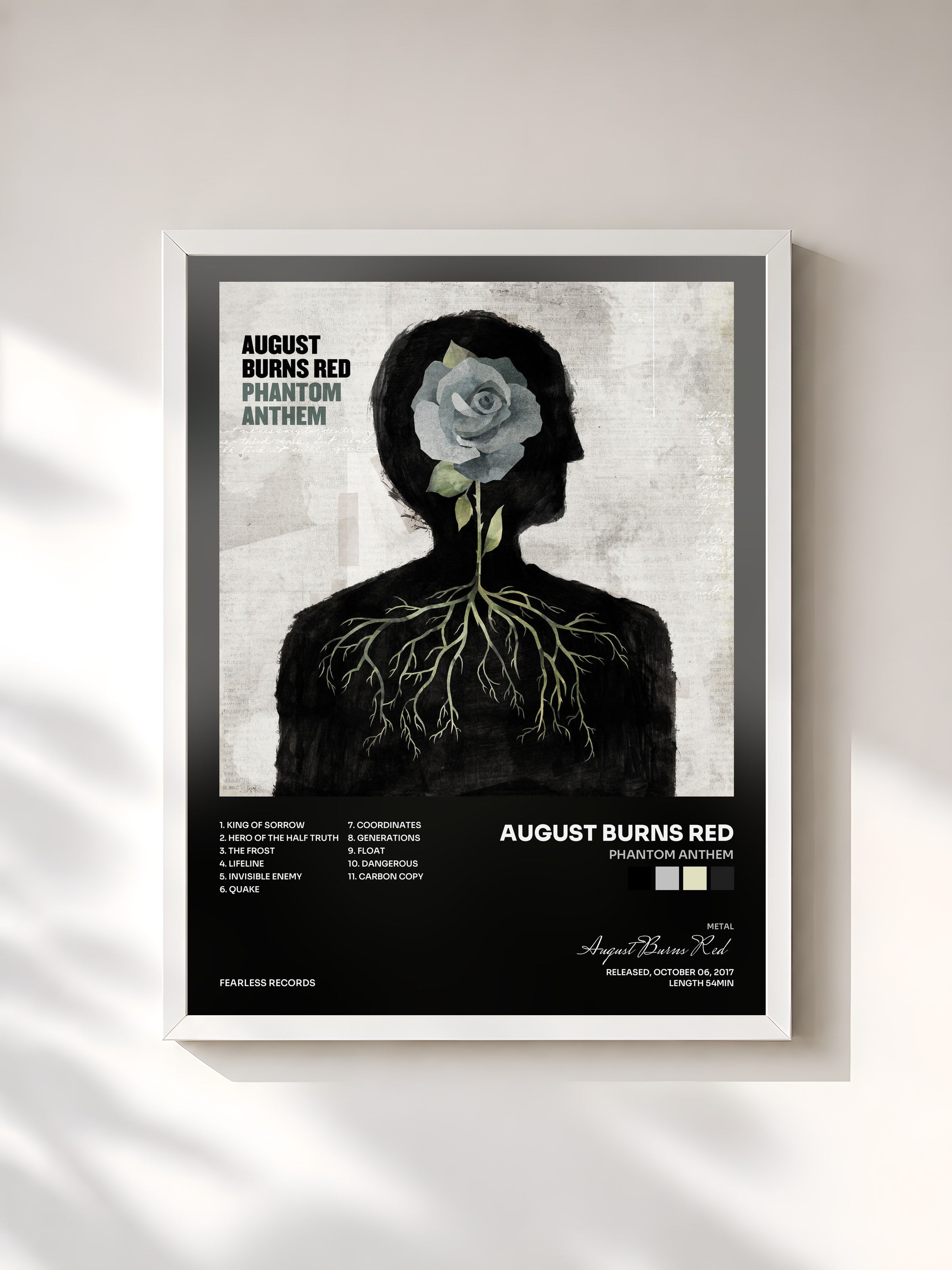 #blanc Tableau de l'album Phantom Anthem de August Burns Red, cadre blanc, imprimé et encadré en France