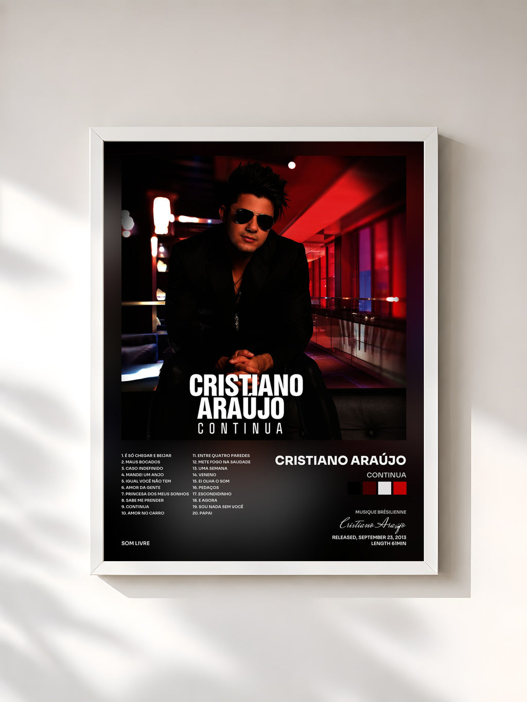 #blanc Tableau de l'album Continua de Cristiano Araújo, cadre blanc, imprimé et encadré en France