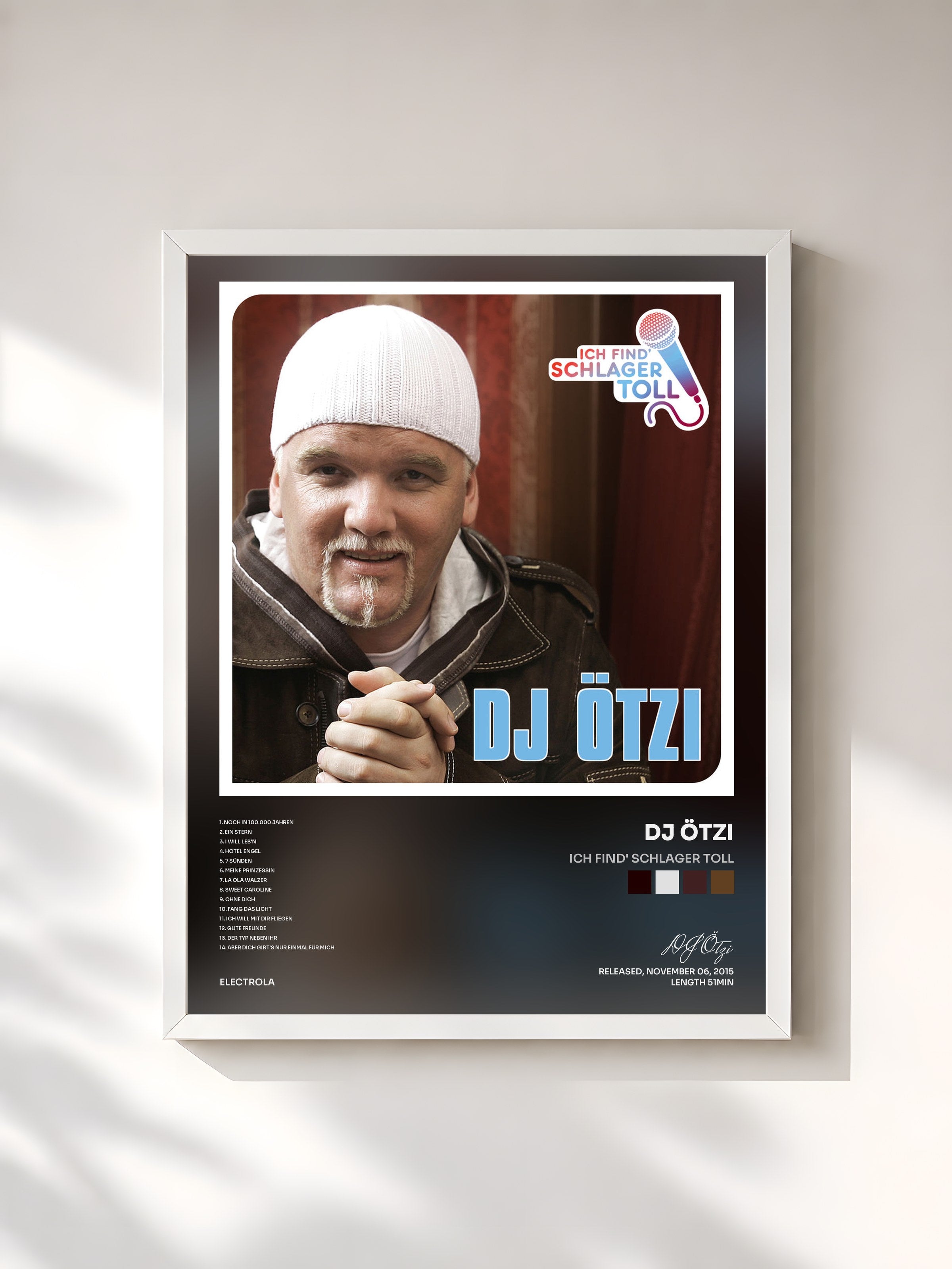 #blanc Tableau de l'album Ich find' Schlager toll de DJ Ötzi, cadre blanc, imprimé et encadré en France