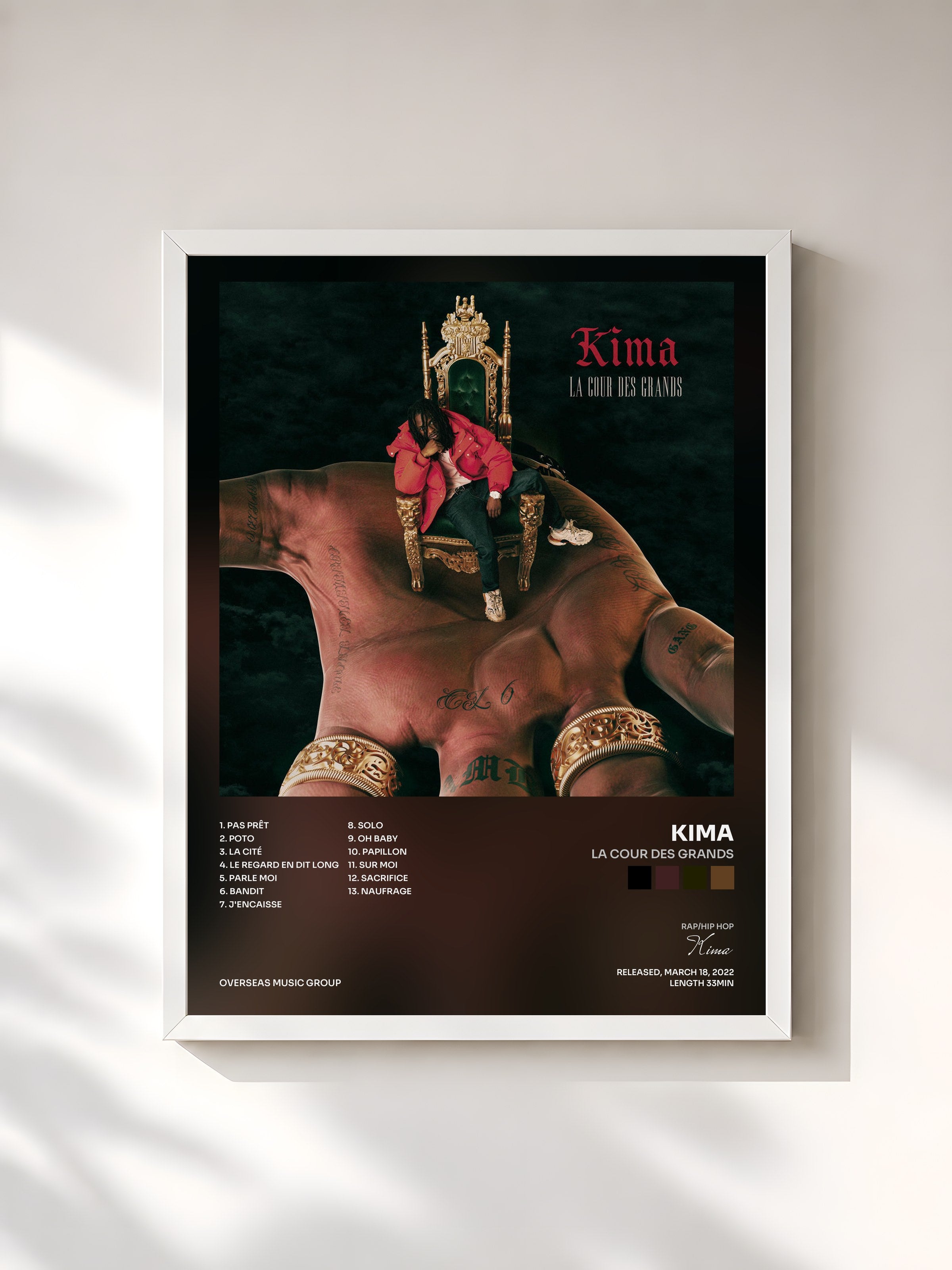 #blanc Tableau de l'album La Cour des Grands de Kima, cadre blanc, imprimé et encadré en France