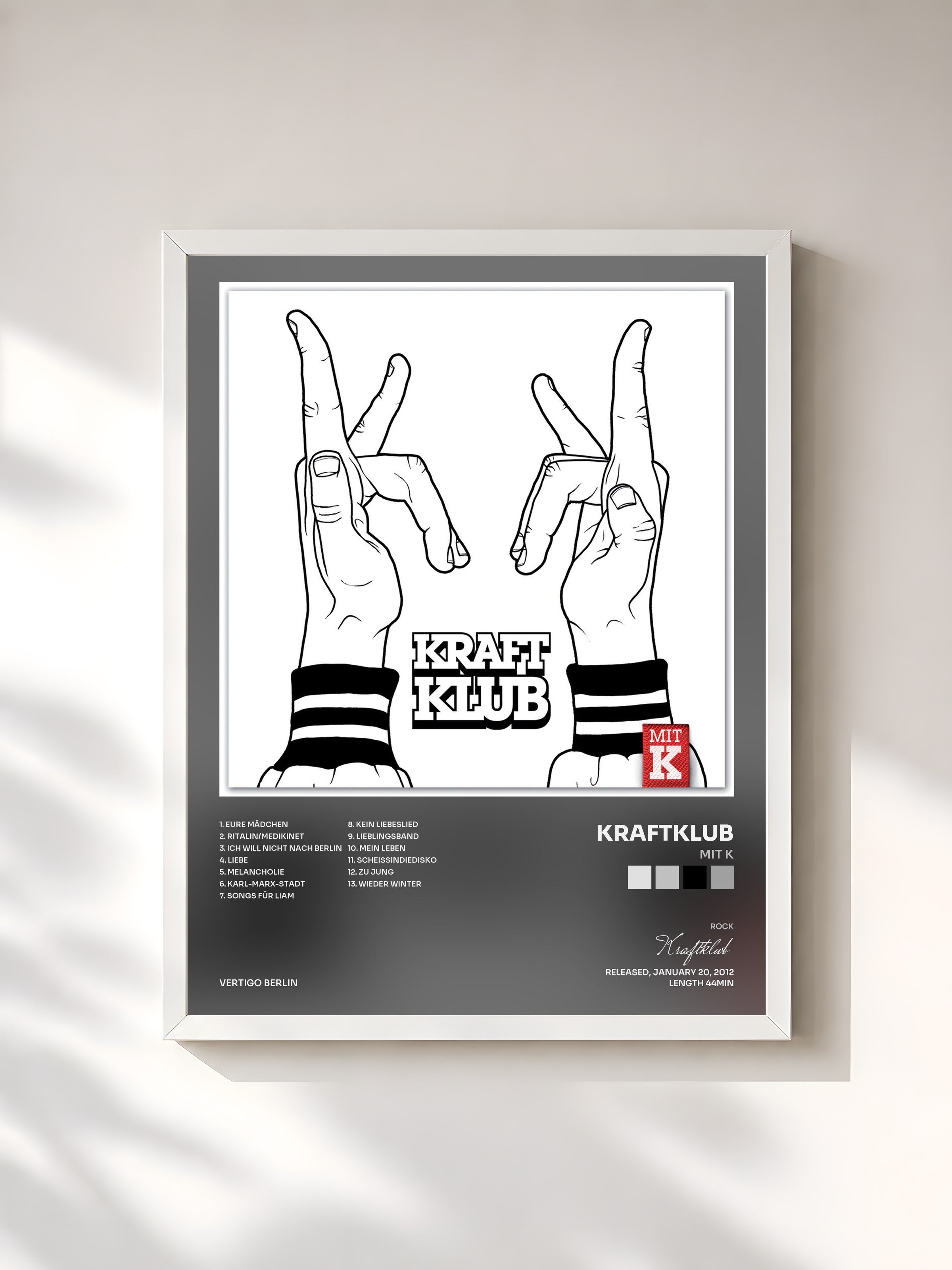 #blanc Tableau de l'album Mit K de Kraftklub, cadre blanc, imprimé et encadré en France