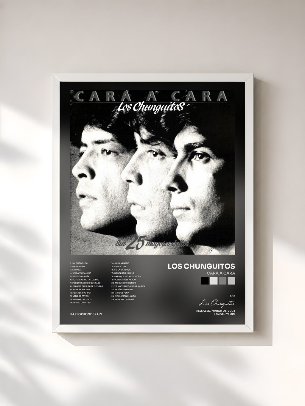 #blanc Tableau de l'album Cara A Cara de Los Chunguitos, cadre blanc, imprimé et encadré en France