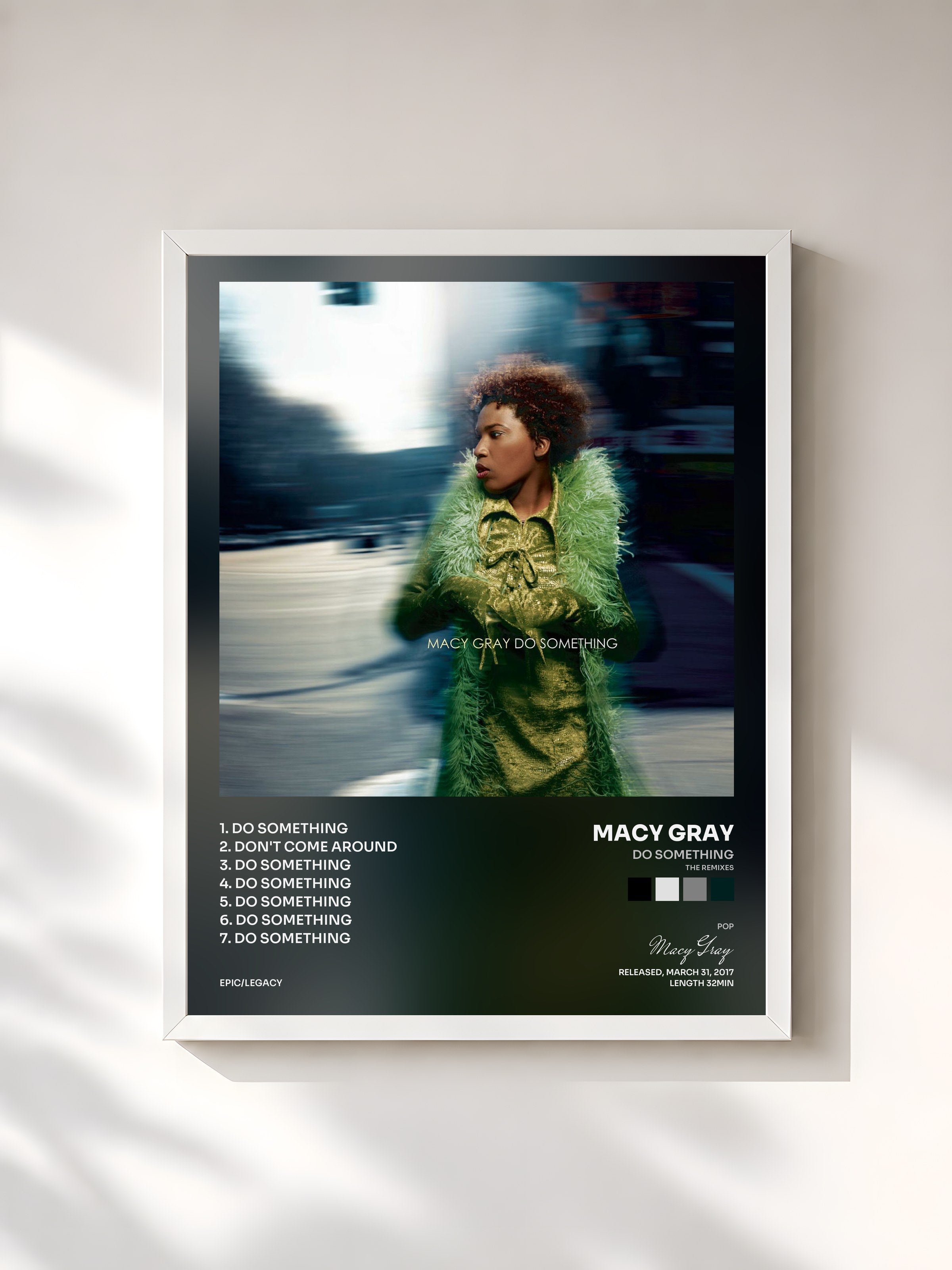 #blanc Tableau de l'album Do Something (The Remixes) - EP de Macy Gray, cadre blanc, imprimé et encadré en France