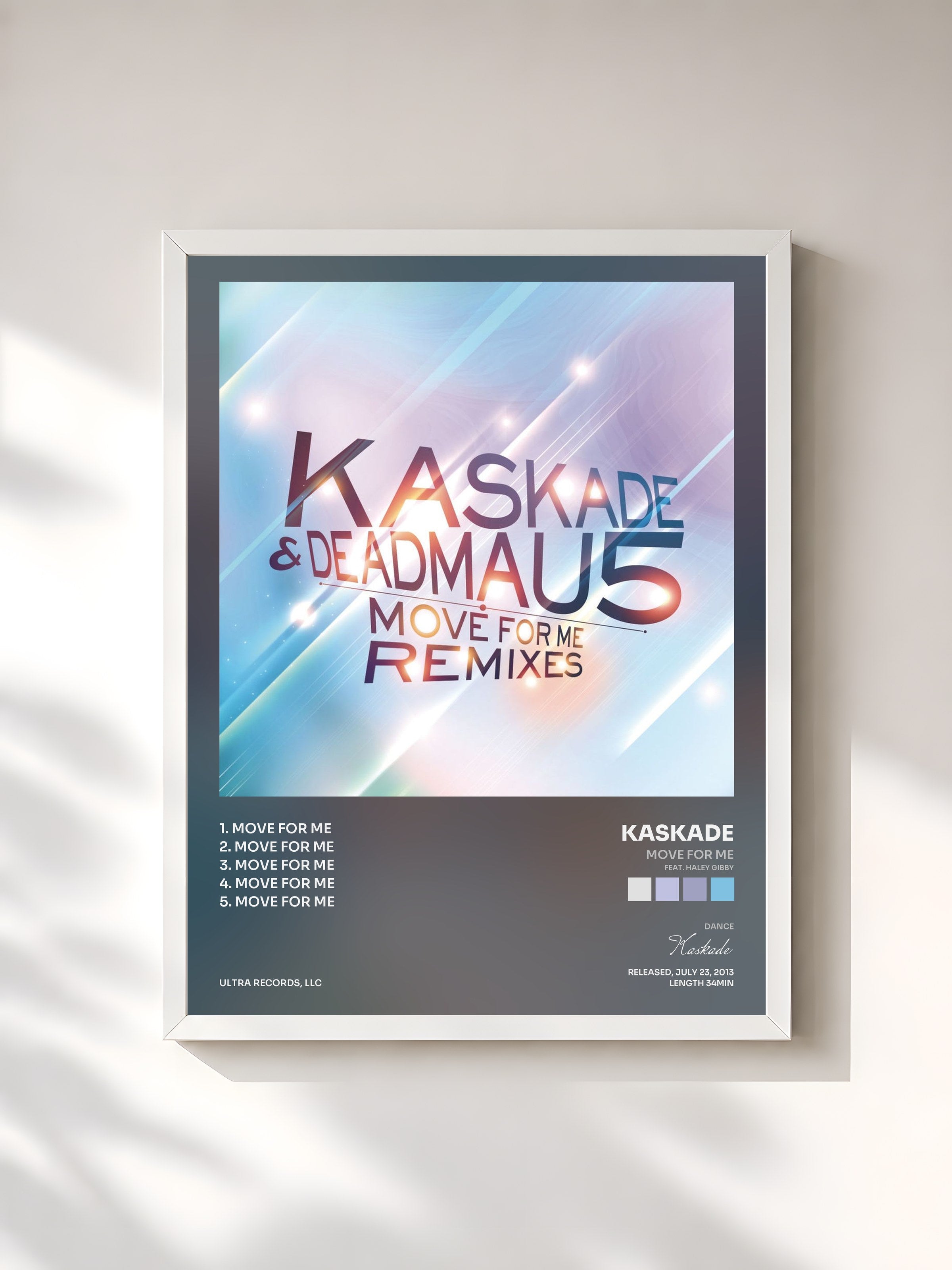 #blanc Tableau de l'album Move For Me (feat. Haley Gibby) de Kaskade, cadre blanc, imprimé et encadré en France