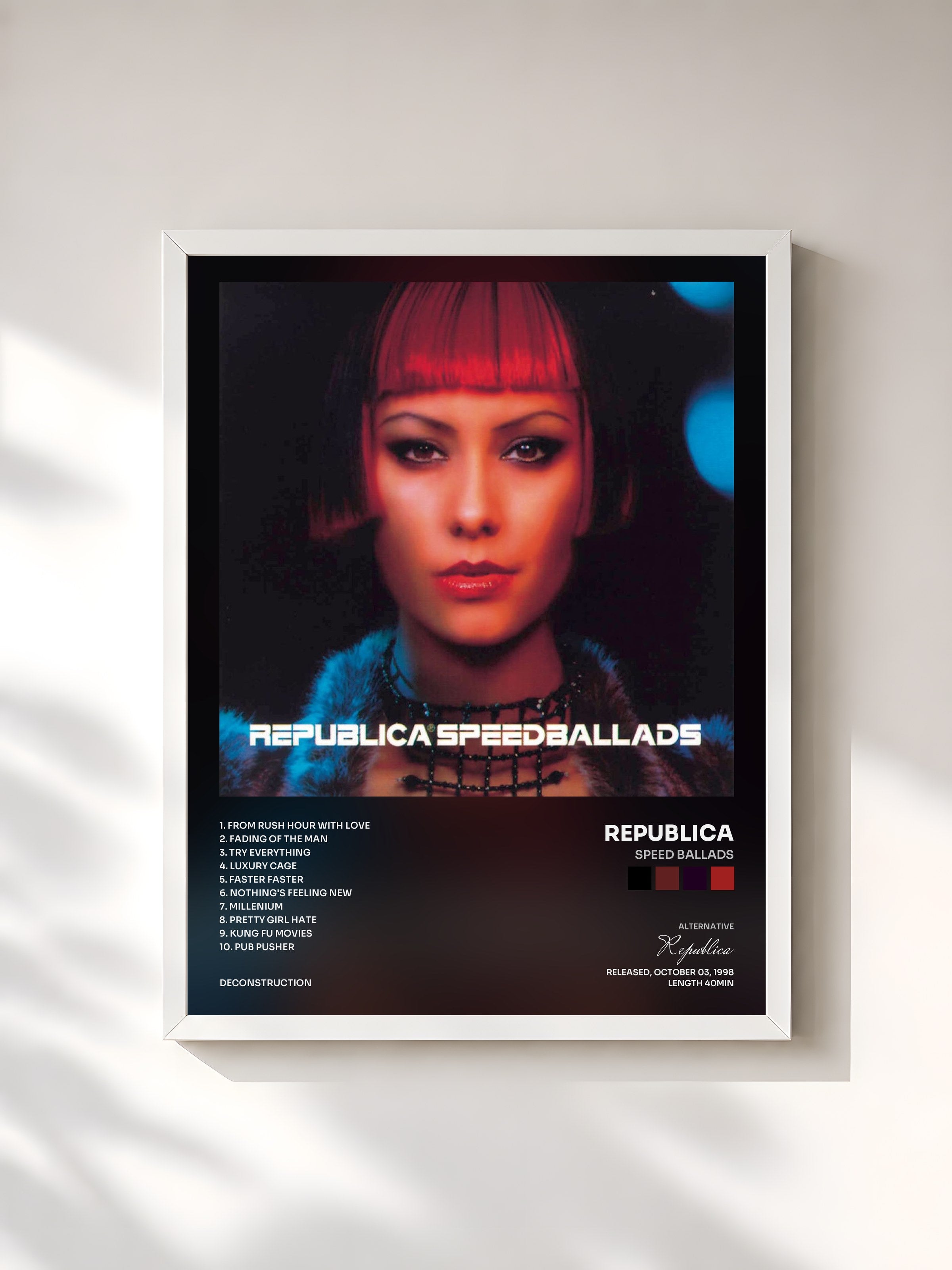 #blanc Tableau de l'album Speed Ballads de Republica, cadre blanc, imprimé et encadré en France