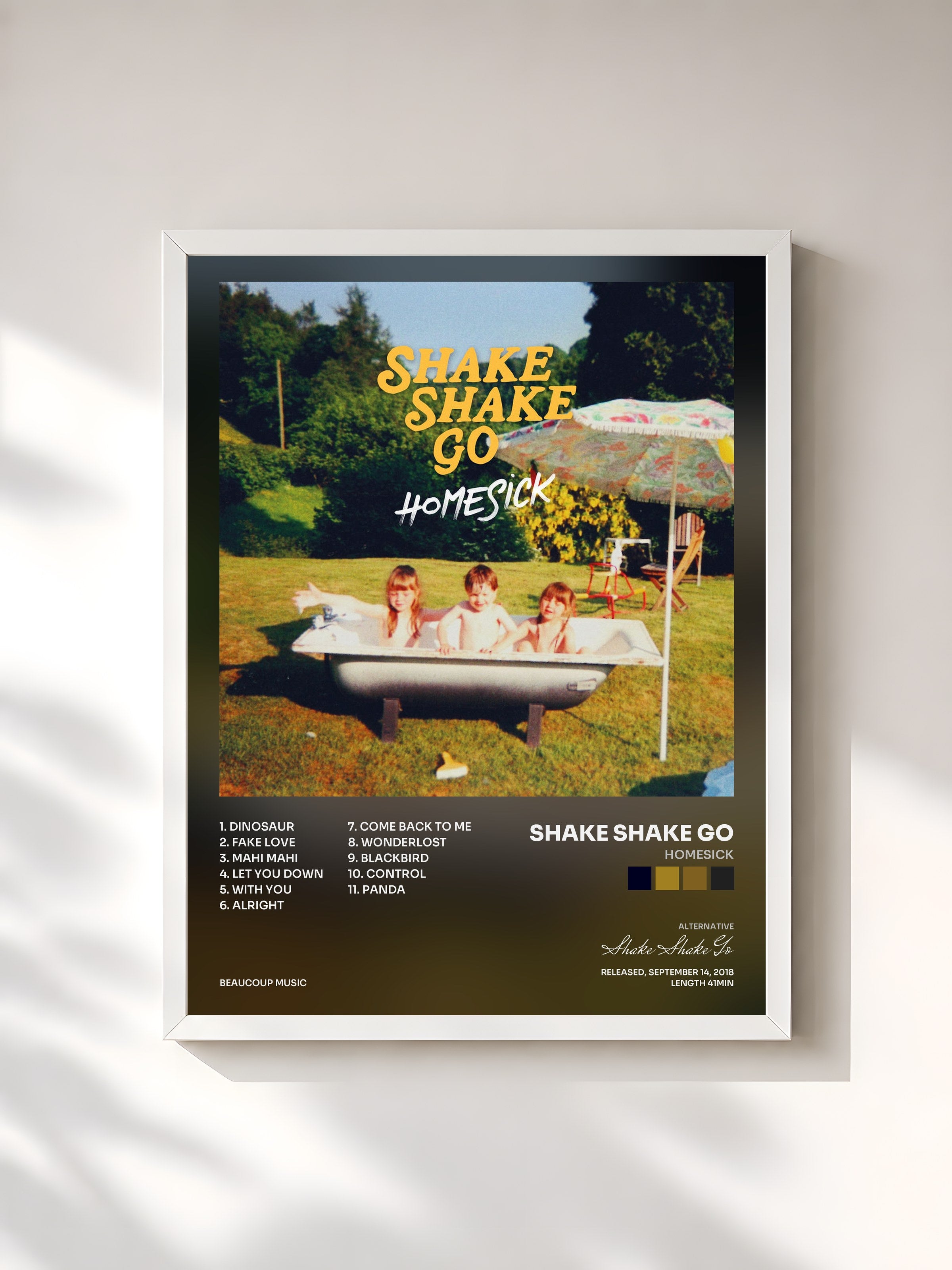 #blanc Tableau de l'album Homesick de Shake Shake Go, cadre blanc, imprimé et encadré en France
