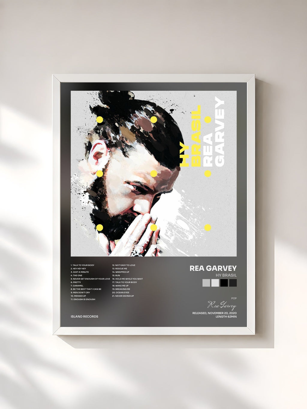 #blanc Tableau de l'album Hy Brasil de Rea Garvey, cadre blanc, imprimé et encadré en France