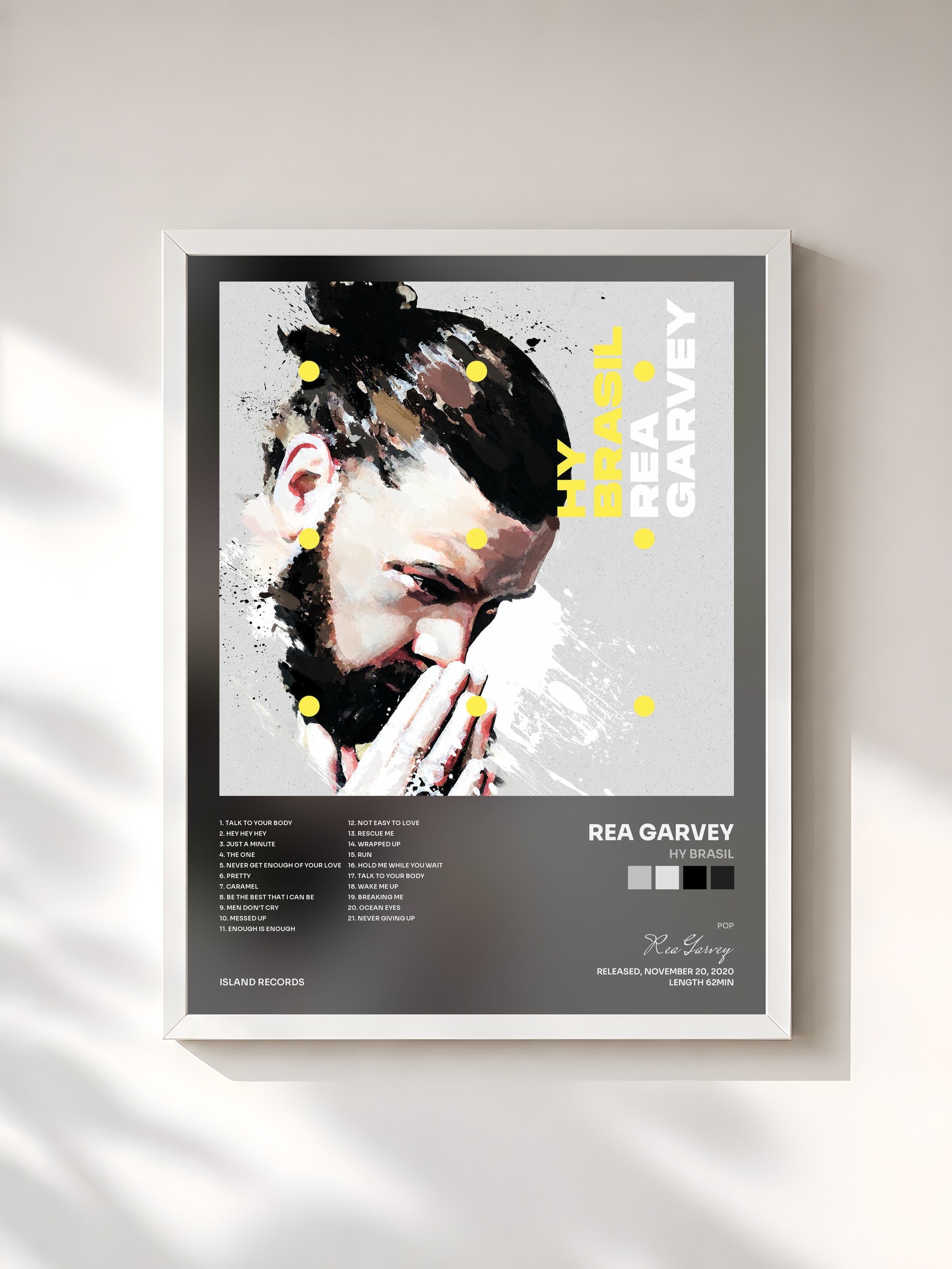 #blanc Tableau de l'album Hy Brasil de Rea Garvey, cadre blanc, imprimé et encadré en France