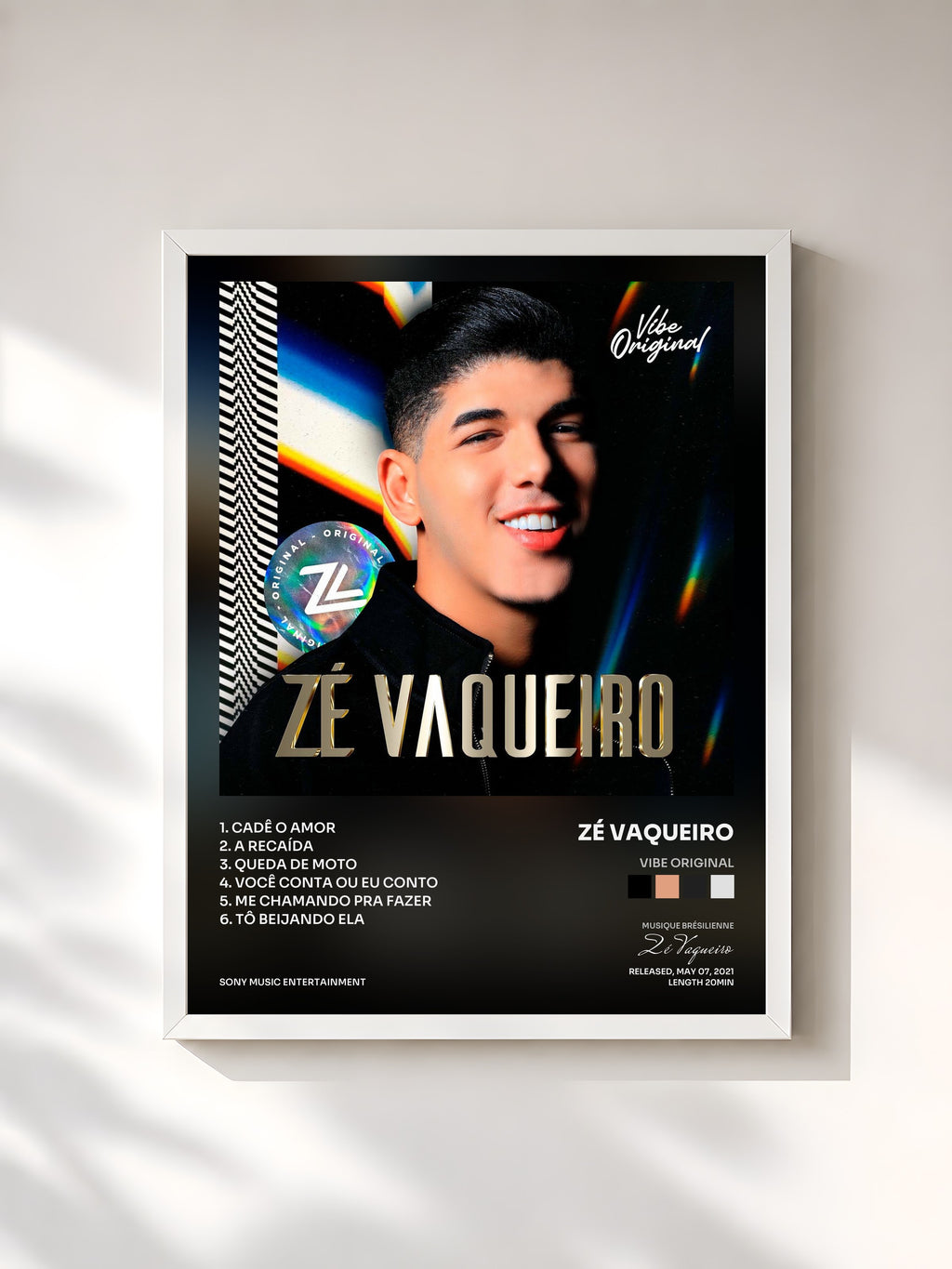 #blanc Tableau de l'album Vibe Original de Zé Vaqueiro, cadre blanc, imprimé et encadré en France