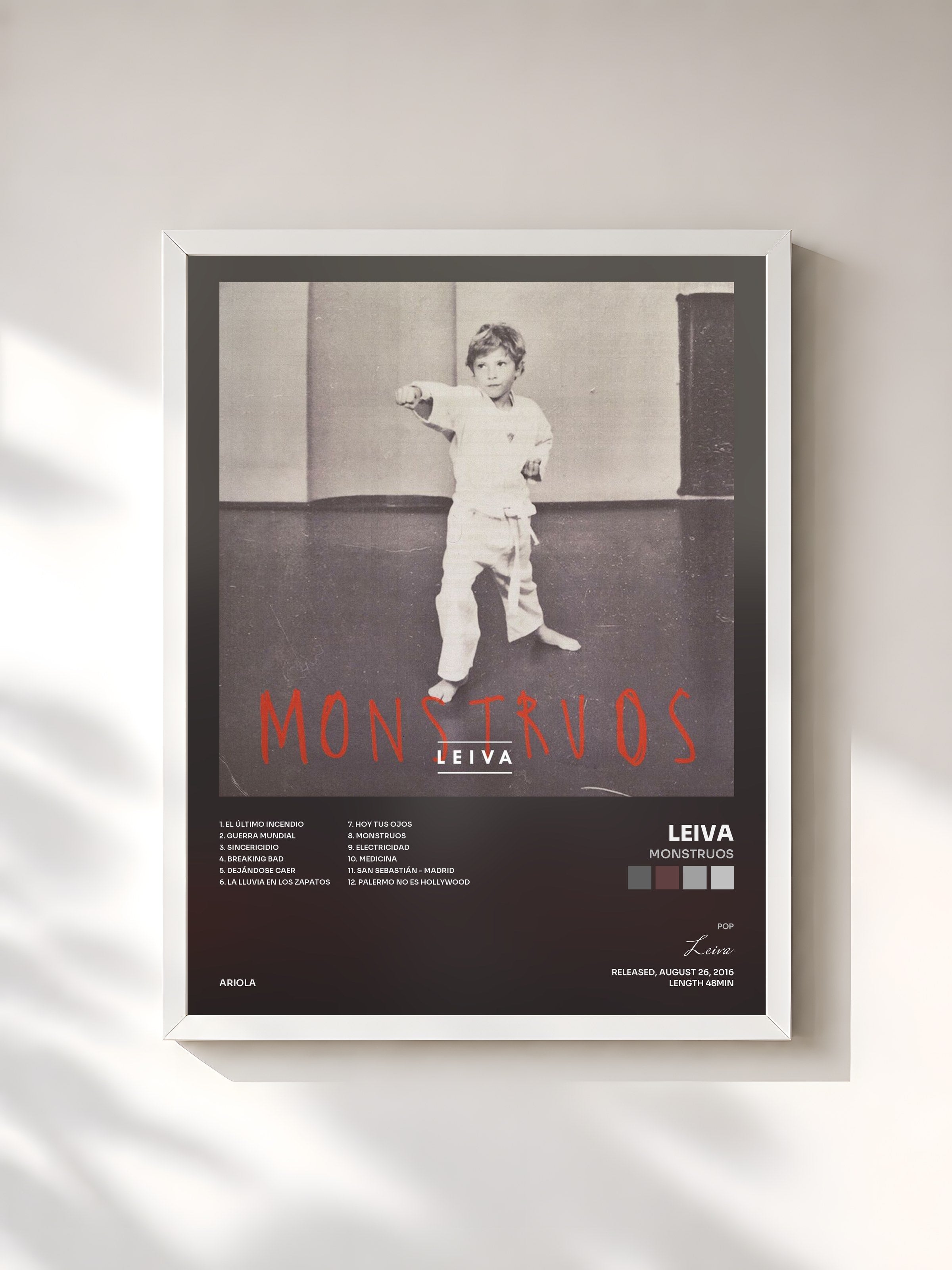 #blanc Tableau de l'album Monstruos de Leiva, cadre blanc, imprimé et encadré en France