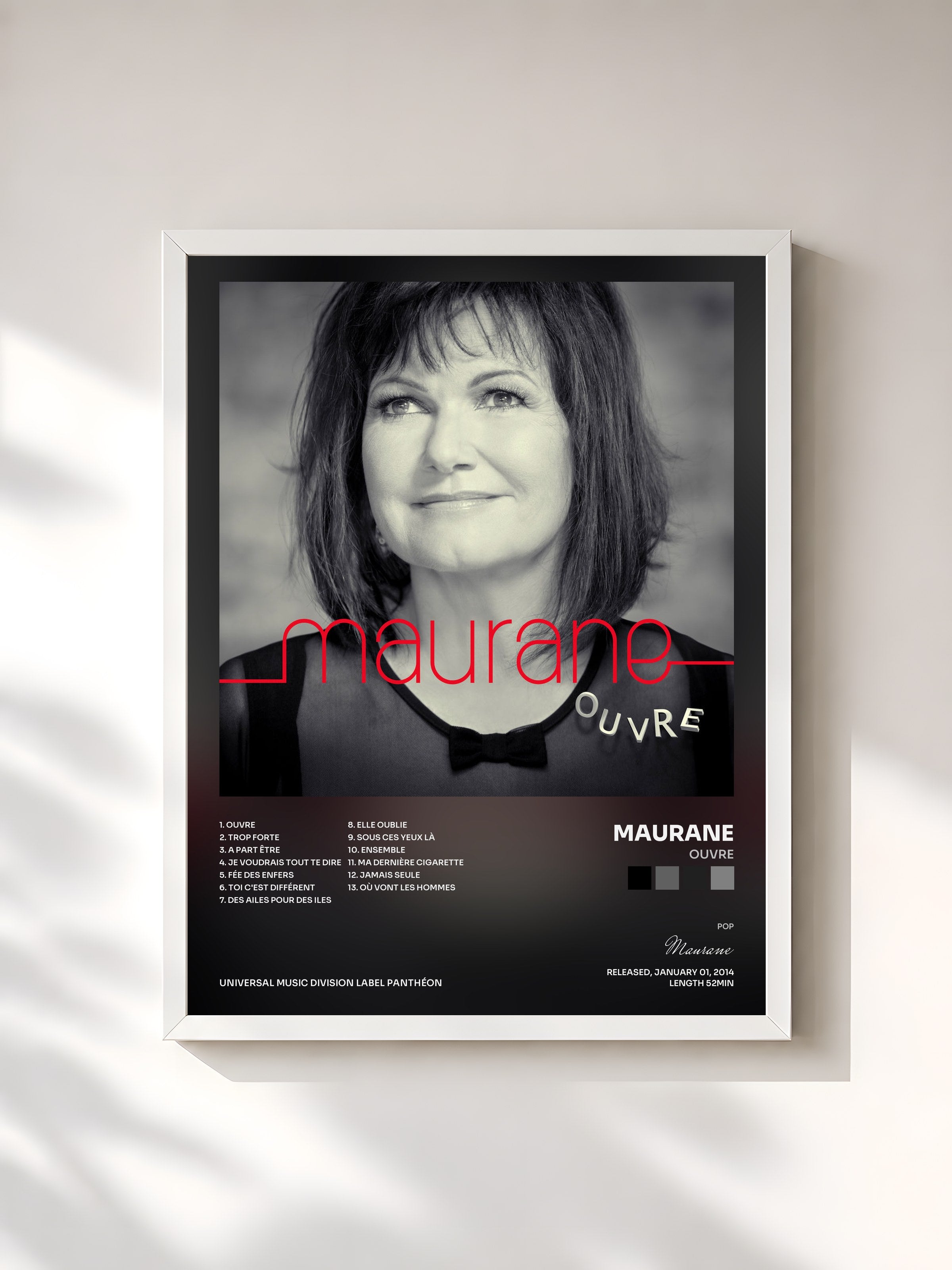 #blanc Tableau de l'album Ouvre de Maurane, cadre blanc, imprimé et encadré en France
