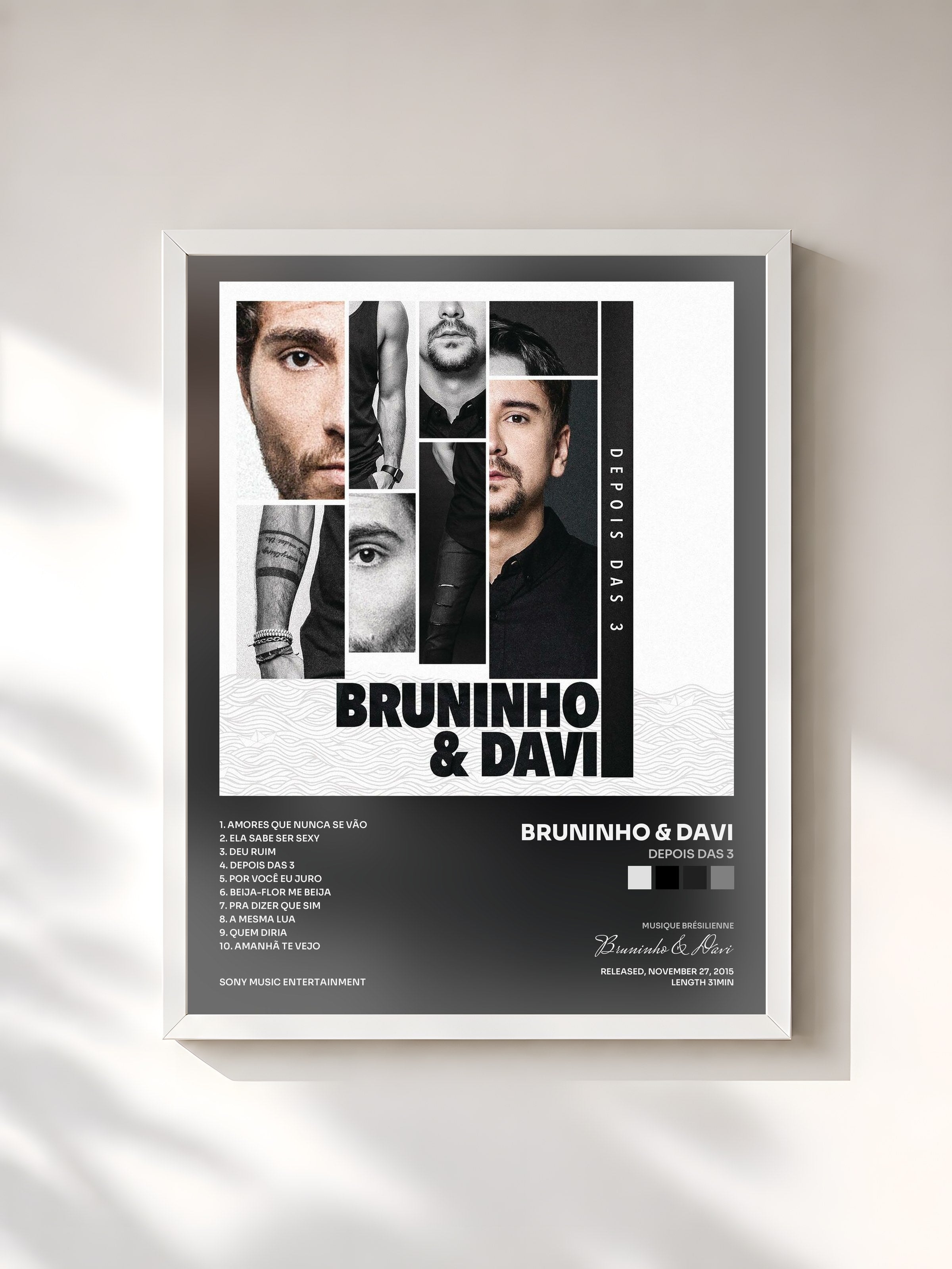 #blanc Tableau de l'album Depois das 3 de Bruninho & Davi, cadre blanc, imprimé et encadré en France