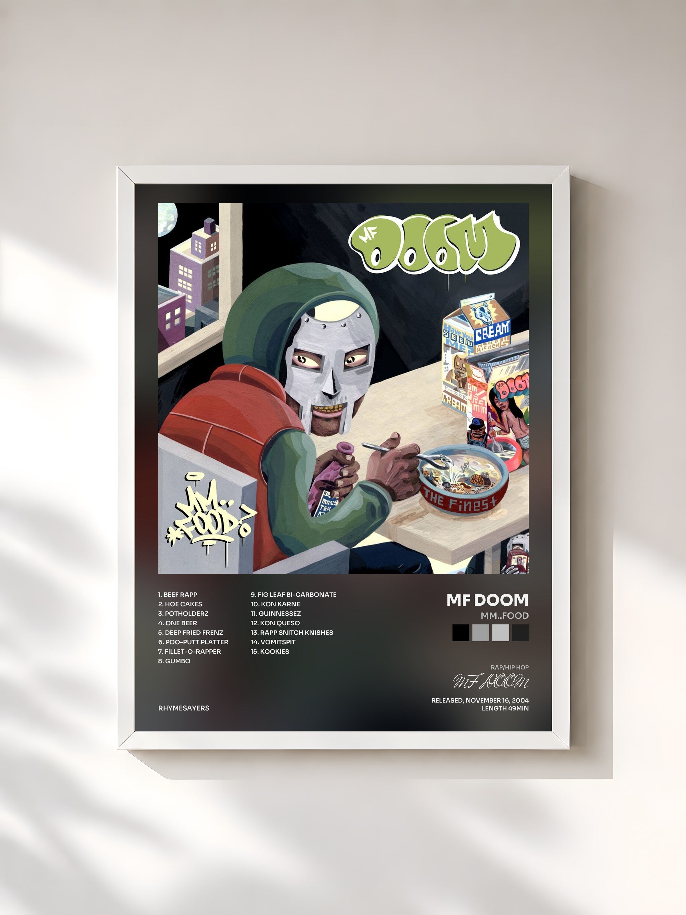 #blanc Tableau de l'album MM..FOOD de MF DOOM, cadre blanc, imprimé et encadré en France