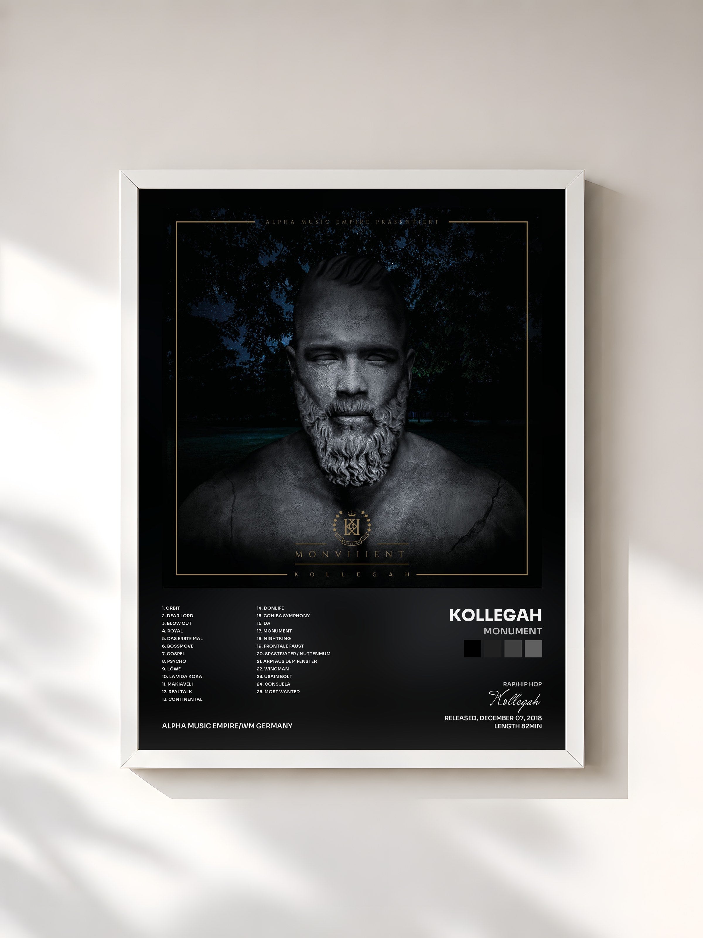 #blanc Tableau de l'album Monument de Kollegah, cadre blanc, imprimé et encadré en France