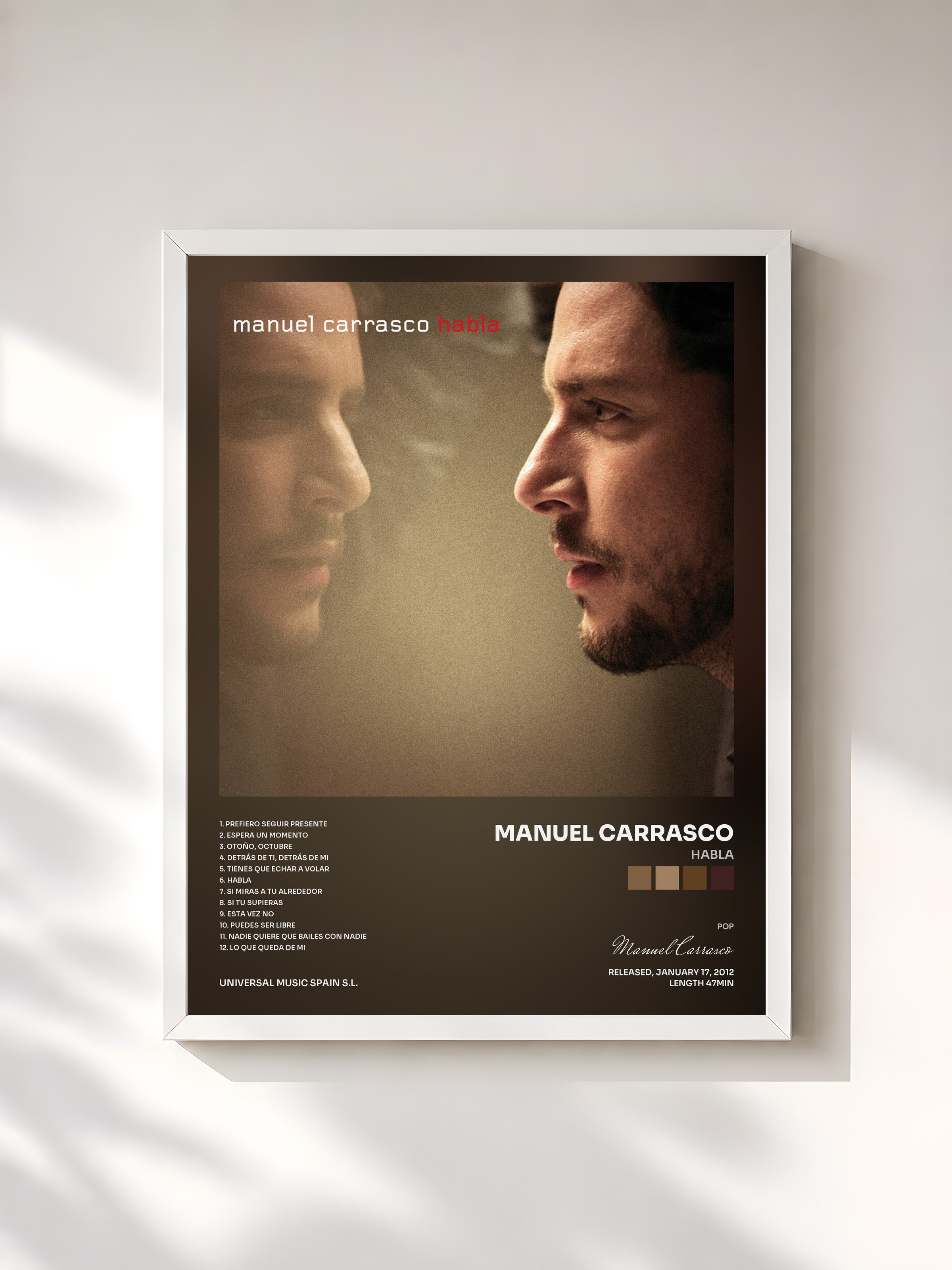 #blanc Tableau de l'album Habla de Manuel Carrasco, cadre blanc, imprimé et encadré en France