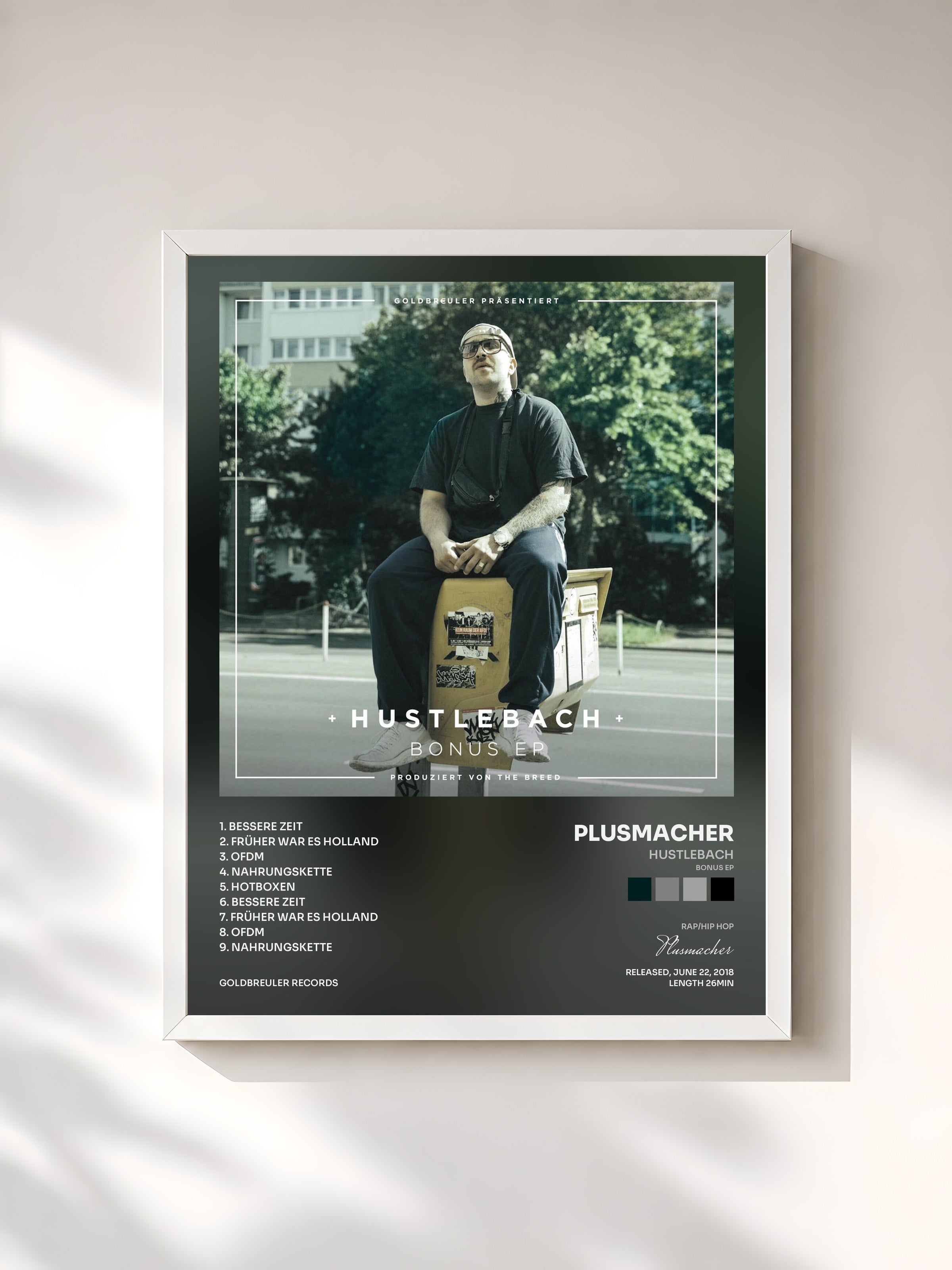 #blanc Tableau de l'album Hustlebach (Bonus EP) de Plusmacher, cadre blanc, imprimé et encadré en France