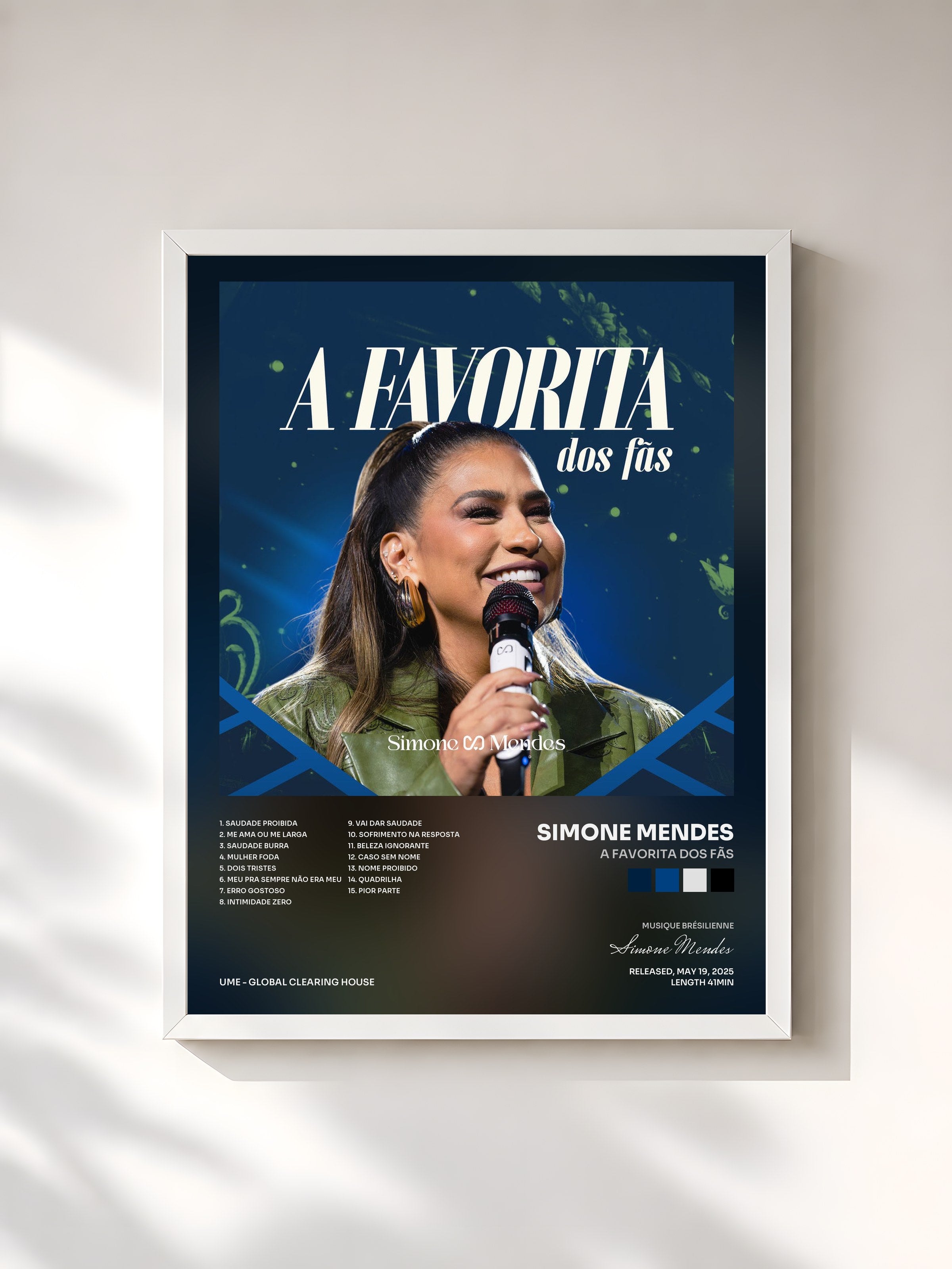 #blanc Tableau de l'album A Favorita dos Fãs de Simone Mendes, cadre blanc, imprimé et encadré en France
