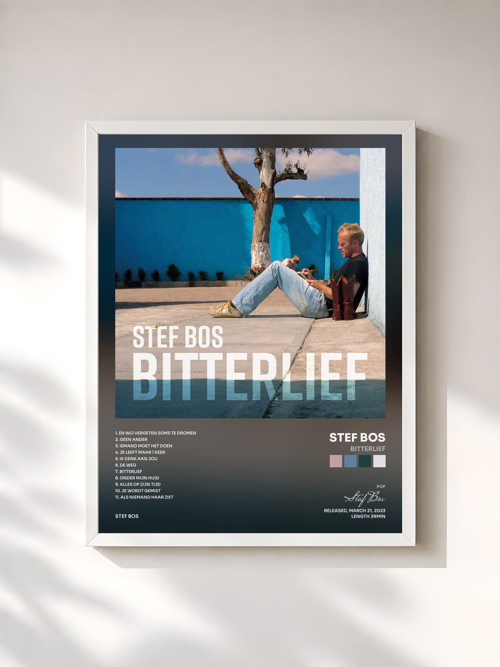 #blanc Tableau de l'album Bitterlief de Stef Bos, cadre blanc, imprimé et encadré en France