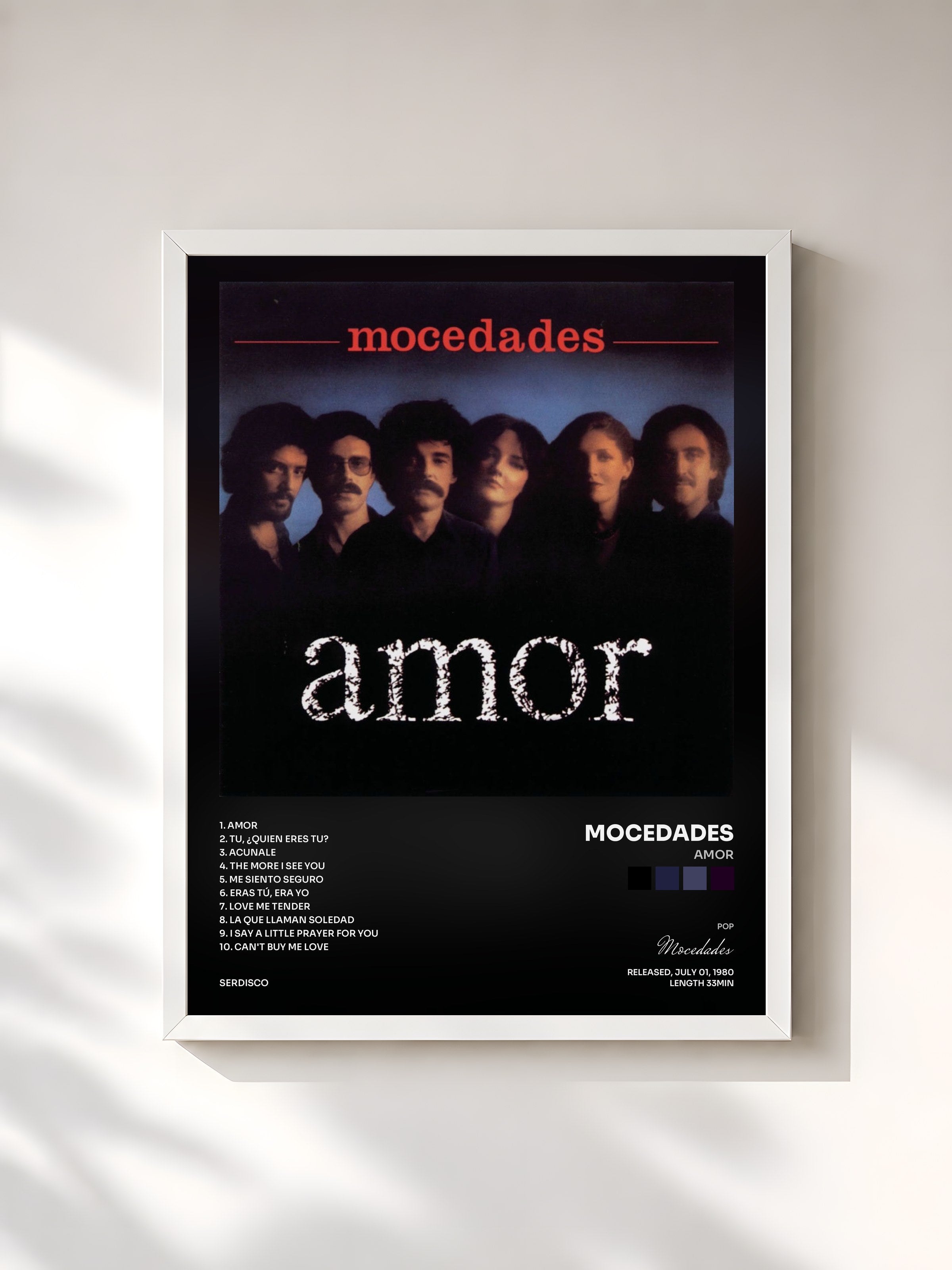 #blanc Tableau de l'album Amor de Mocedades, cadre blanc, imprimé et encadré en France