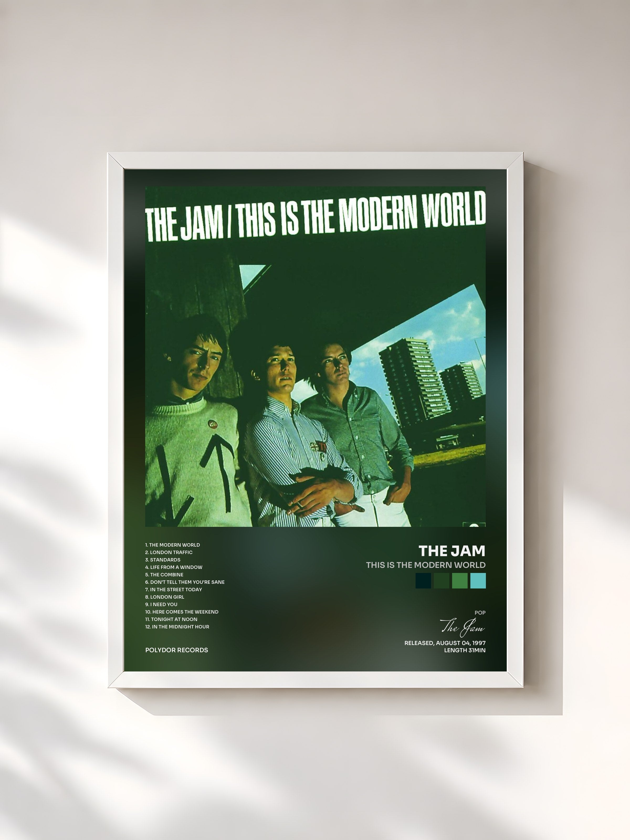 #blanc Tableau de l'album This Is The Modern World de The Jam, cadre blanc, imprimé et encadré en France