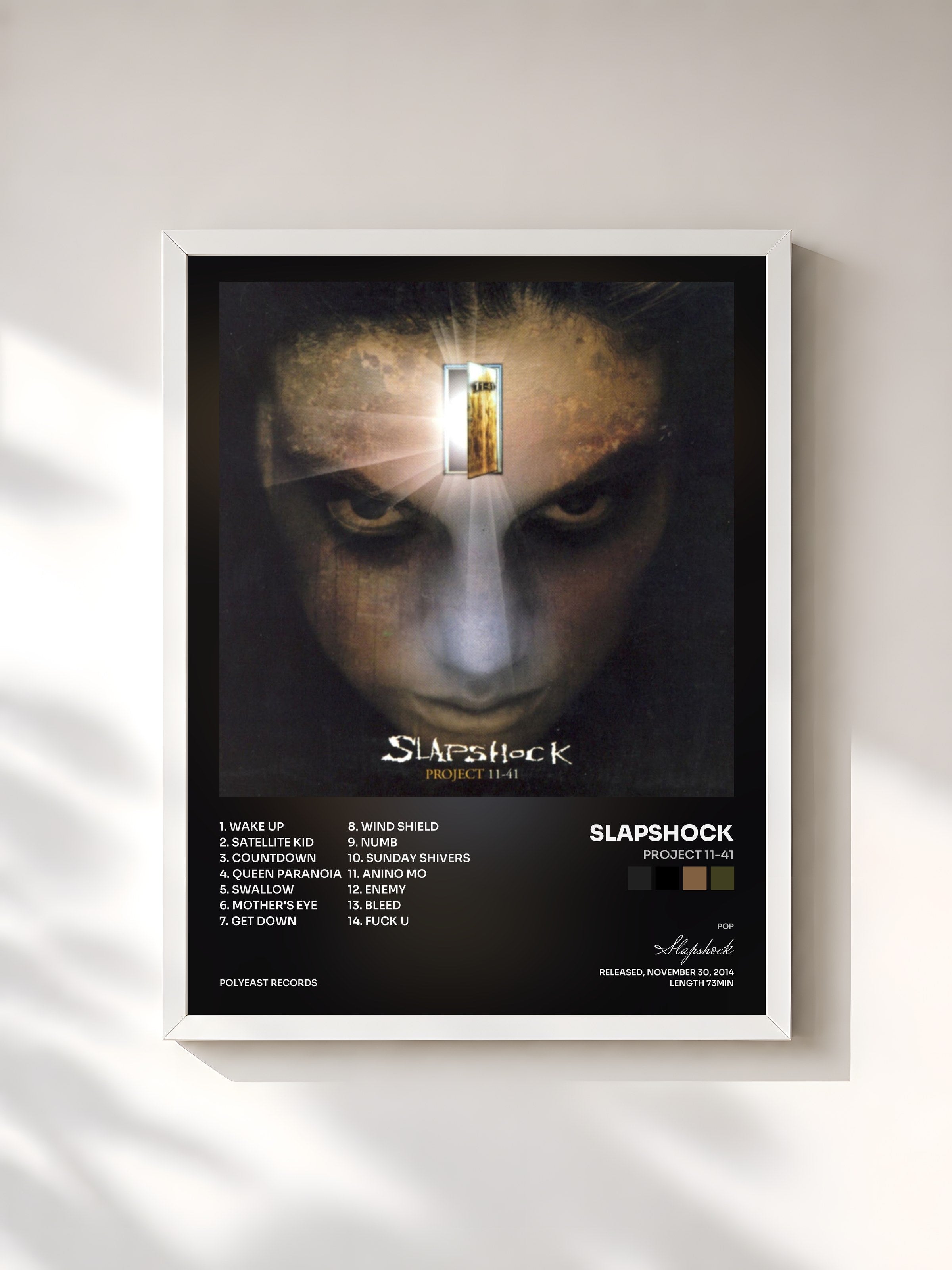 #blanc Tableau de l'album Project 11-41 de Slapshock, cadre blanc, imprimé et encadré en France