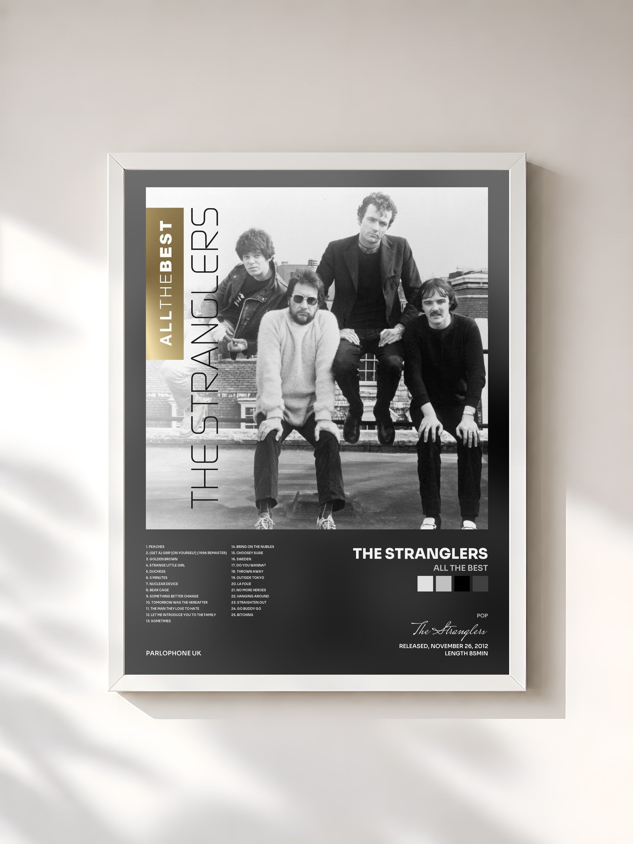 #blanc Tableau de l'album All the Best de The Stranglers, cadre blanc, imprimé et encadré en France
