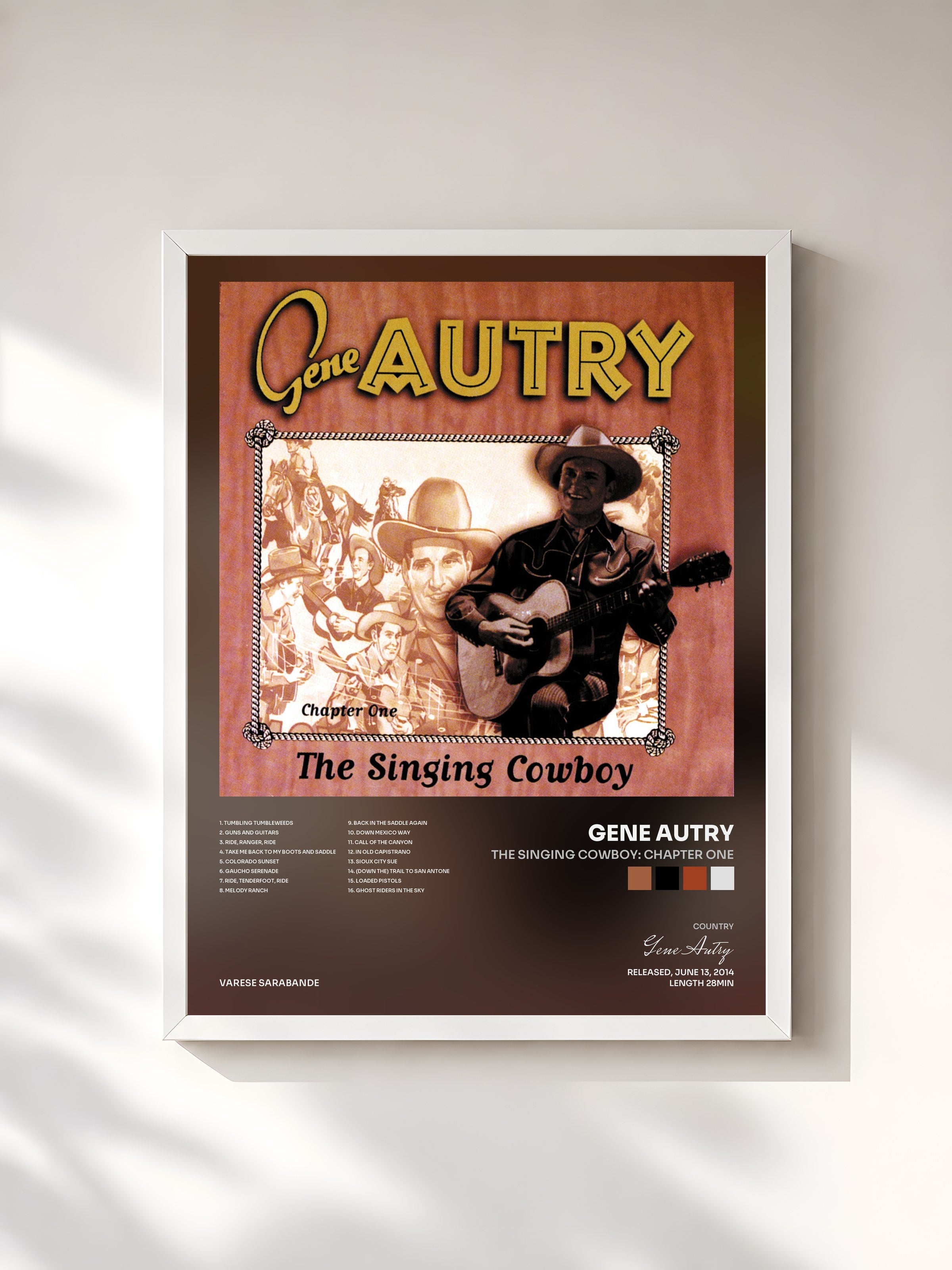 #blanc Tableau de l'album The Singing Cowboy: Chapter One de Gene Autry, cadre blanc, imprimé et encadré en France
