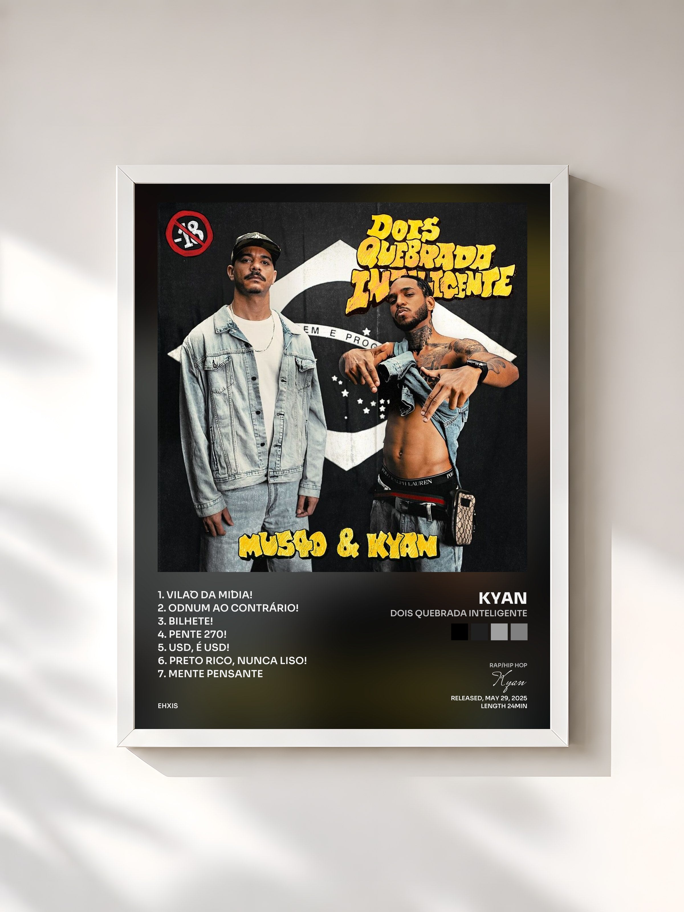 #blanc Tableau de l'album DOIS Quebrada Inteligente de Kyan, cadre blanc, imprimé et encadré en France