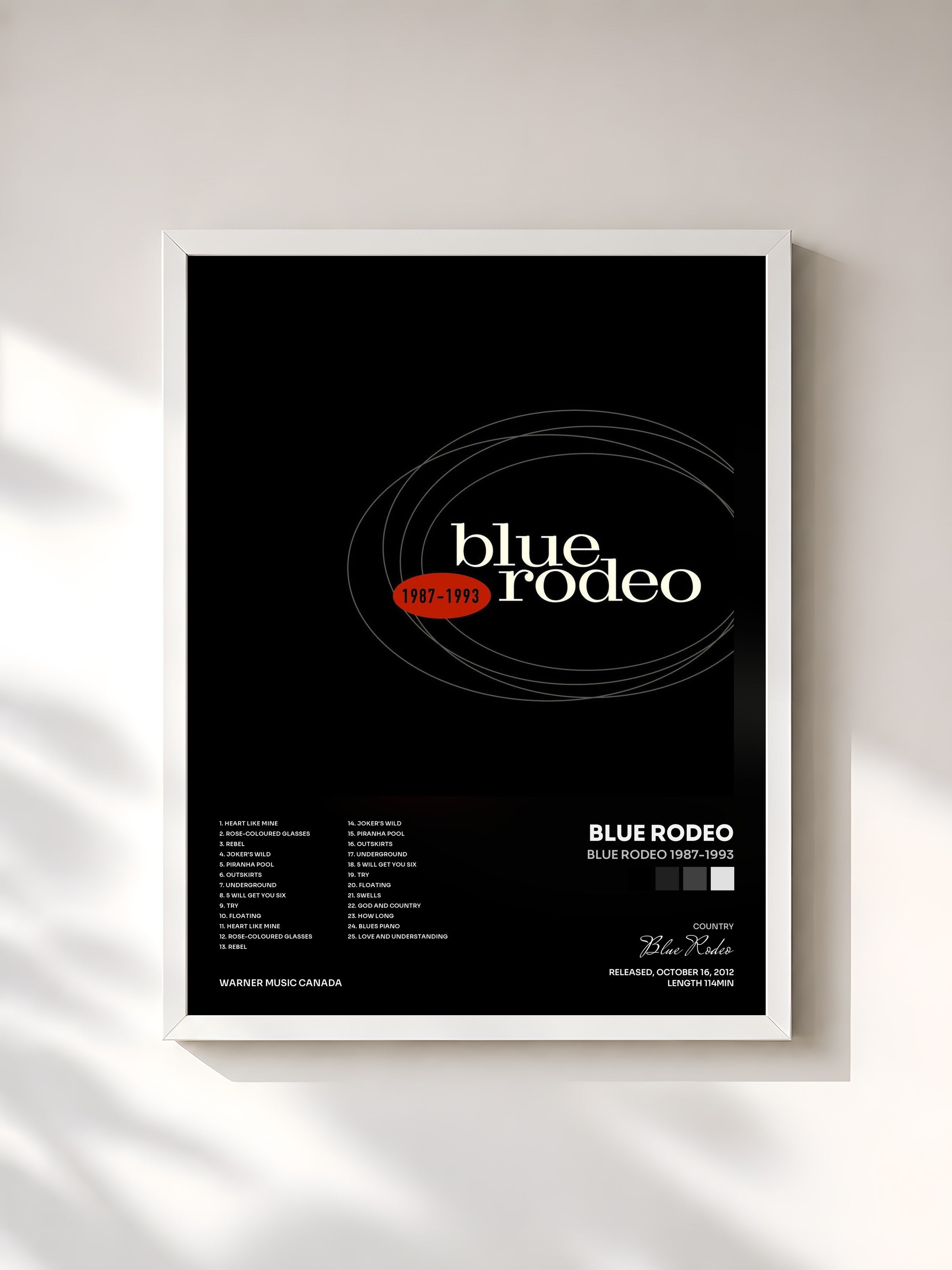#blanc Tableau de l'album Blue Rodeo 1987-1993 de Blue Rodeo, cadre blanc, imprimé et encadré en France