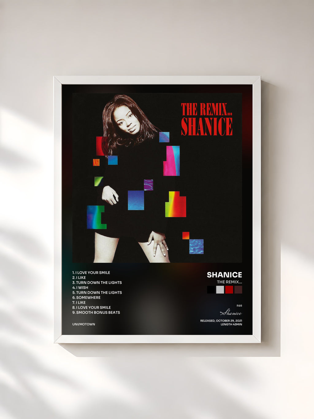 #blanc Tableau de l'album The Remix... de Shanice, cadre blanc, imprimé et encadré en France
