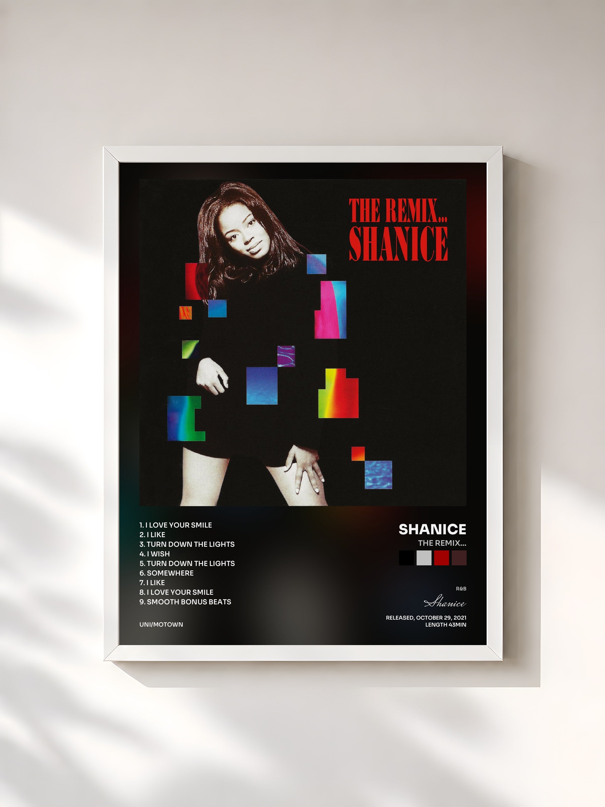 #blanc Tableau de l'album The Remix... de Shanice, cadre blanc, imprimé et encadré en France