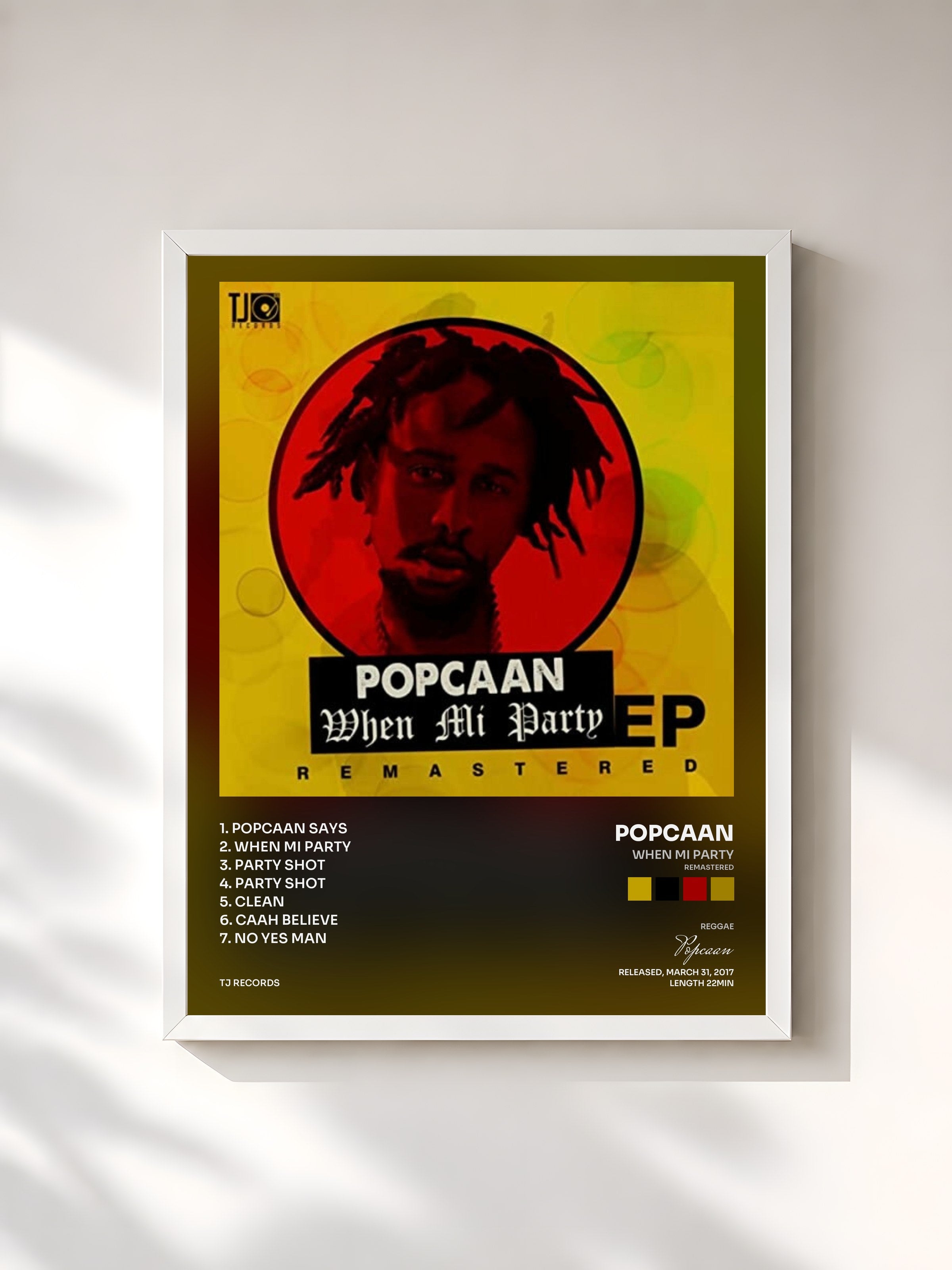 #blanc Tableau de l'album When Mi Party (Remastered) de Popcaan, cadre blanc, imprimé et encadré en France