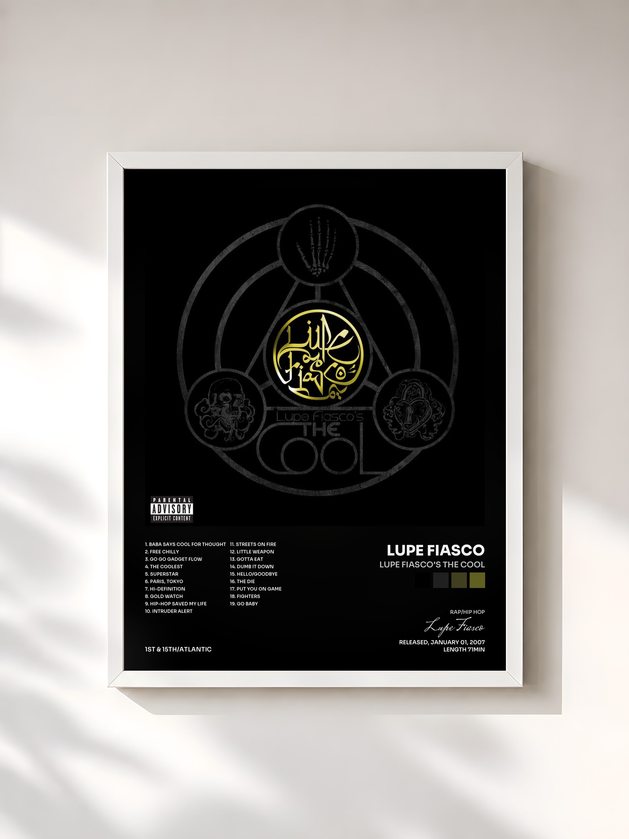 #blanc Tableau de l'album Lupe Fiasco's The Cool de Lupe Fiasco, cadre blanc, imprimé et encadré en France