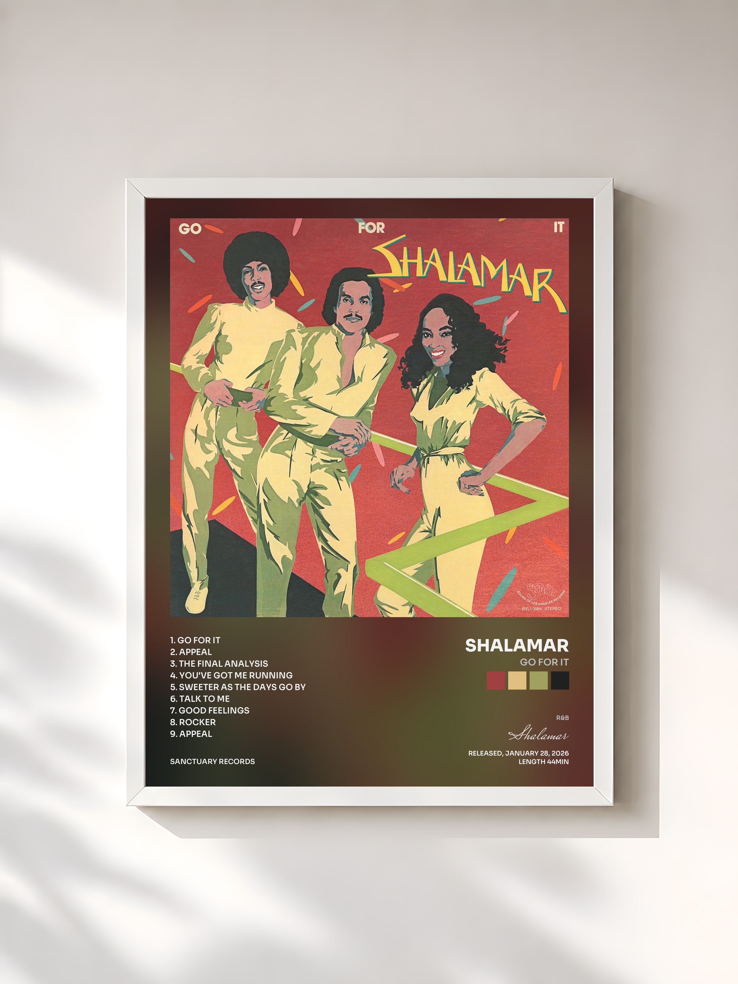 #blanc Tableau de l'album Go for It de Shalamar, cadre blanc, imprimé et encadré en France