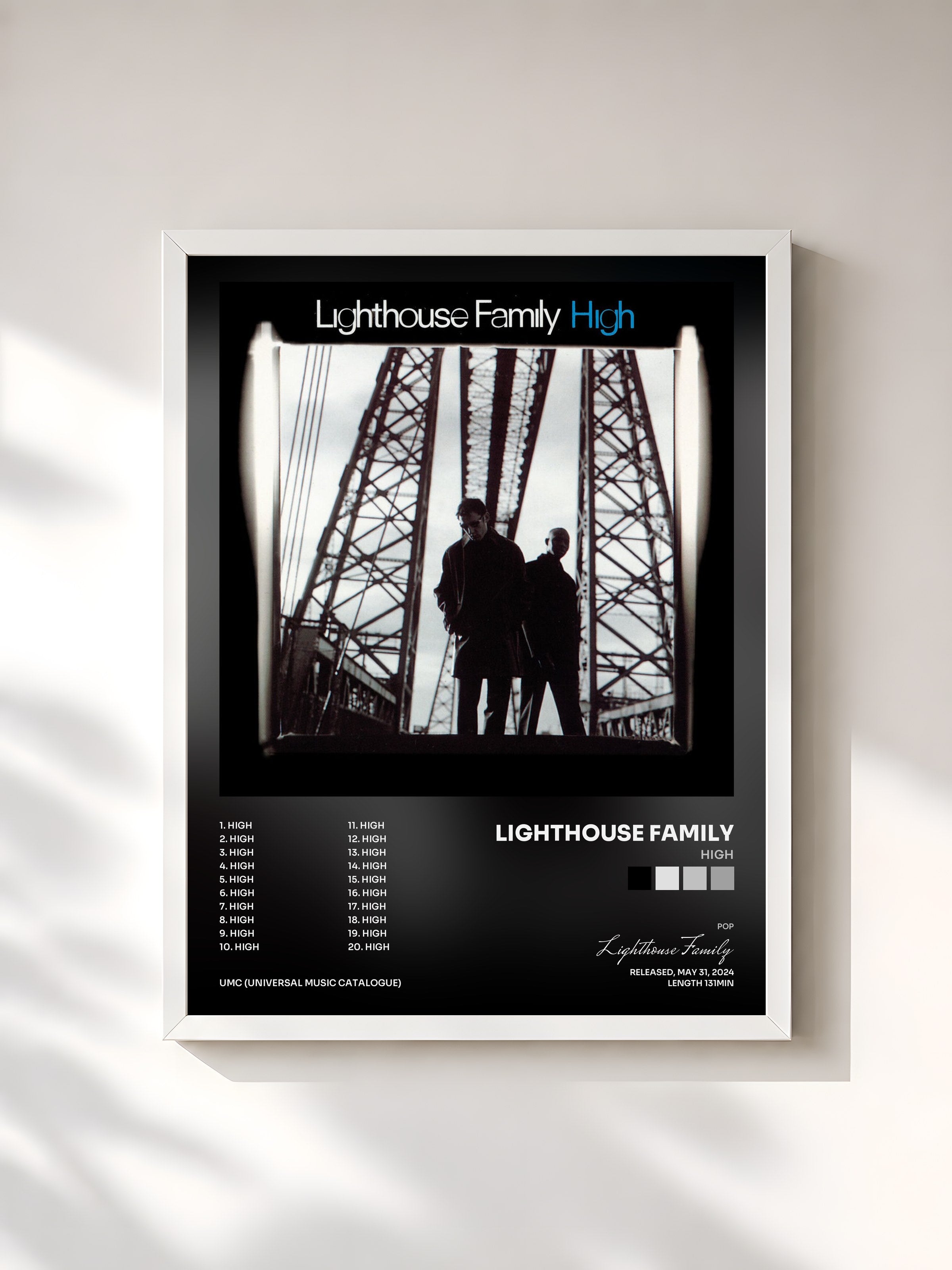 #blanc Tableau de l'album High de Lighthouse Family, cadre blanc, imprimé et encadré en France