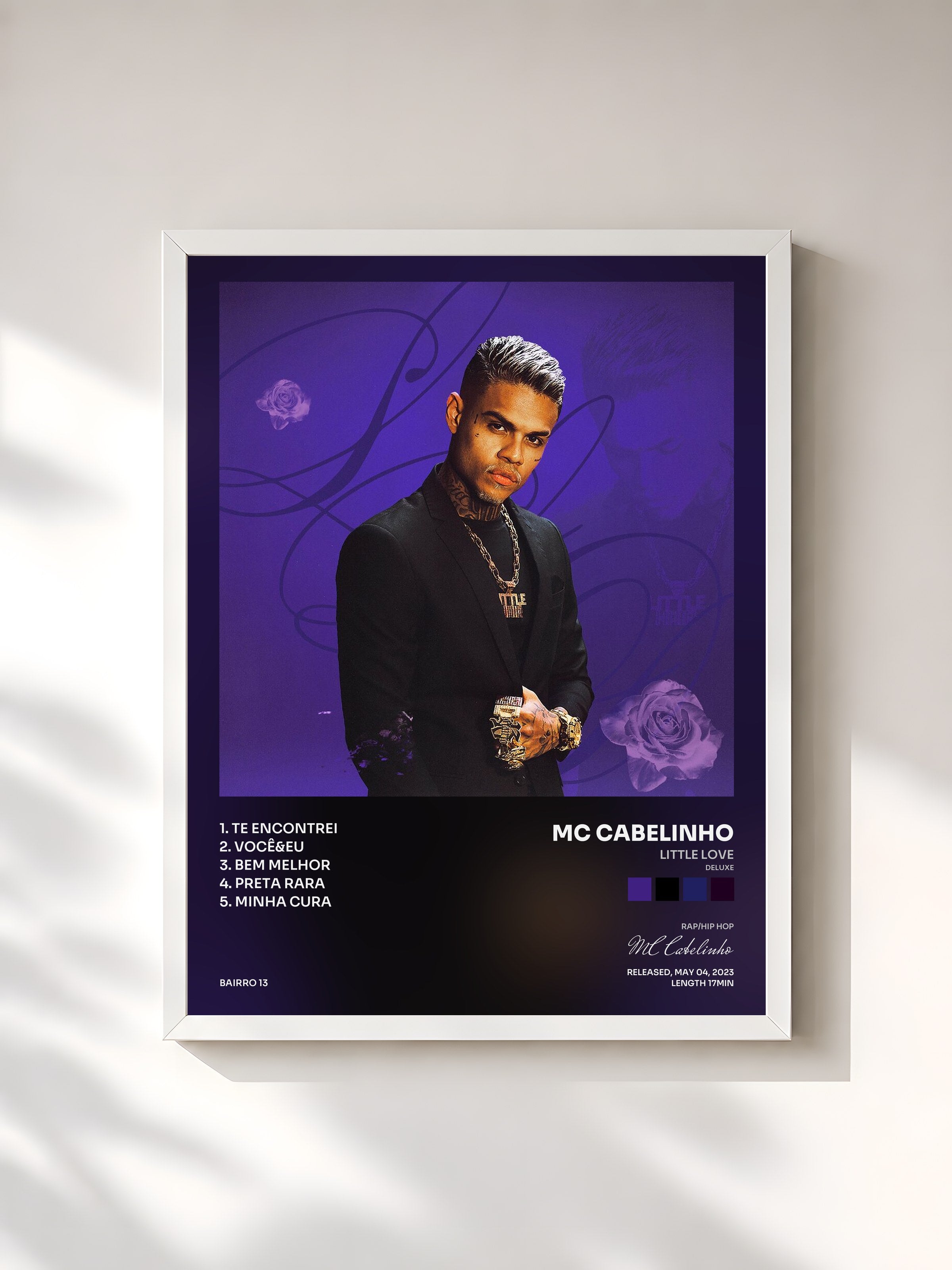 #blanc Tableau de l'album LITTLE LOVE (DELUXE) de MC Cabelinho, cadre blanc, imprimé et encadré en France