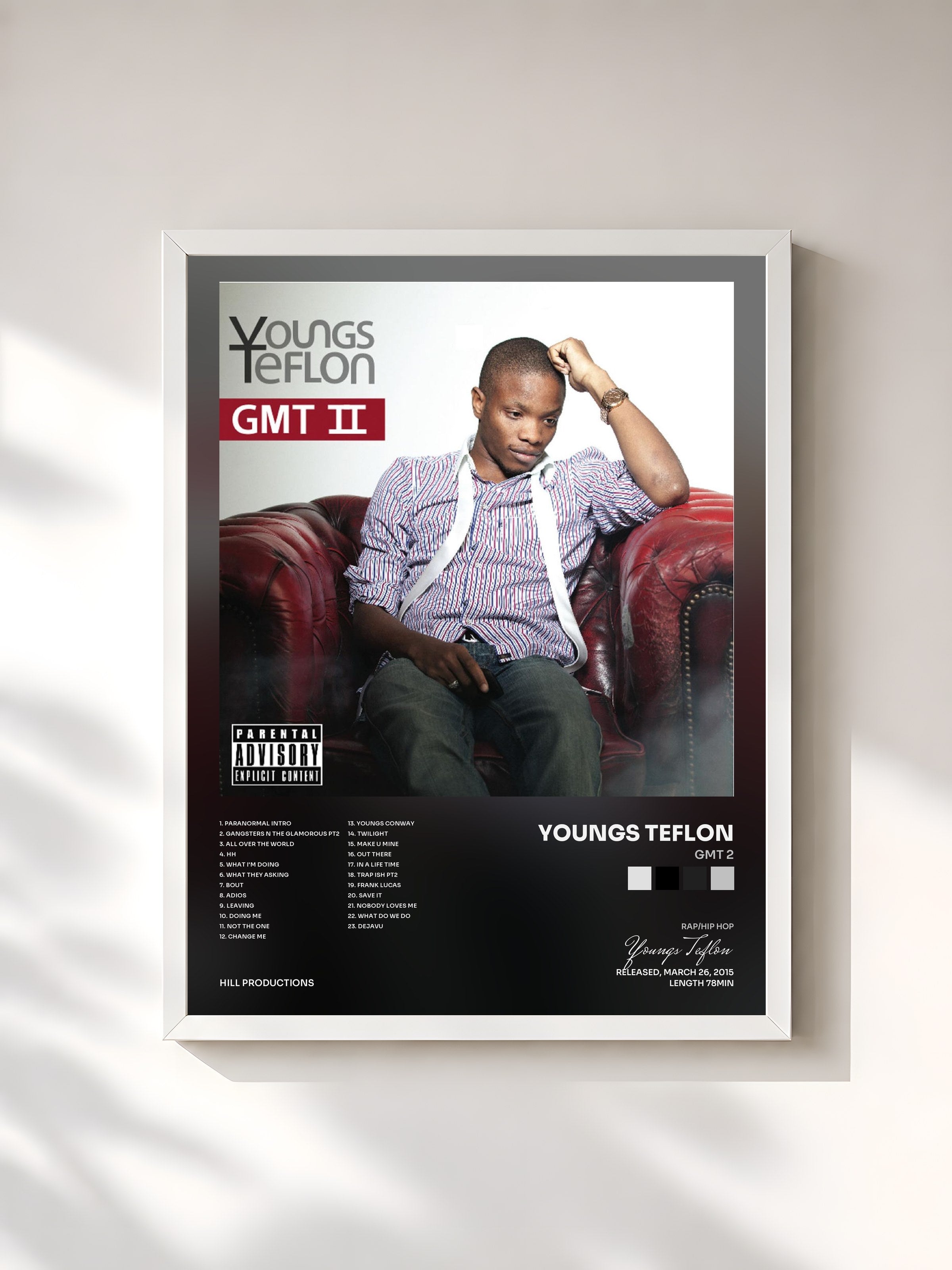 #blanc Tableau de l'album Gmt 2 de Youngs Teflon, cadre blanc, imprimé et encadré en France