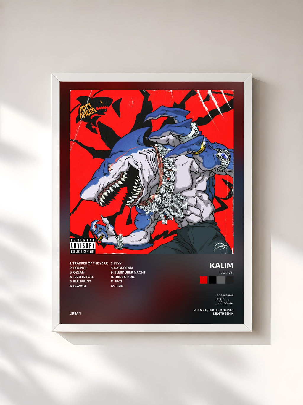 #blanc Tableau de l'album T.O.T.Y. de Kalim, cadre blanc, imprimé et encadré en France