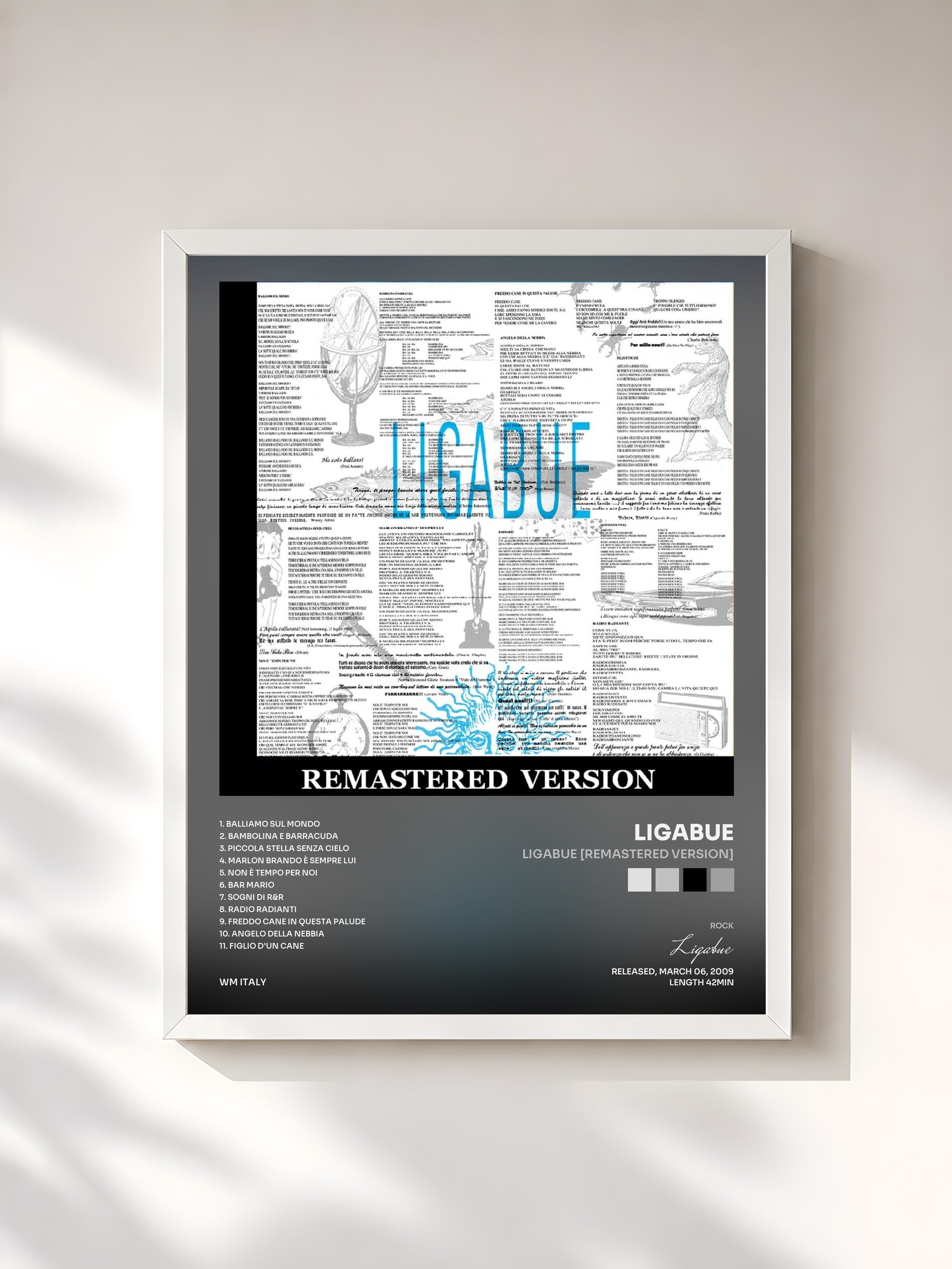 #blanc Tableau de l'album Ligabue [Remastered Version] de Ligabue, cadre blanc, imprimé et encadré en France