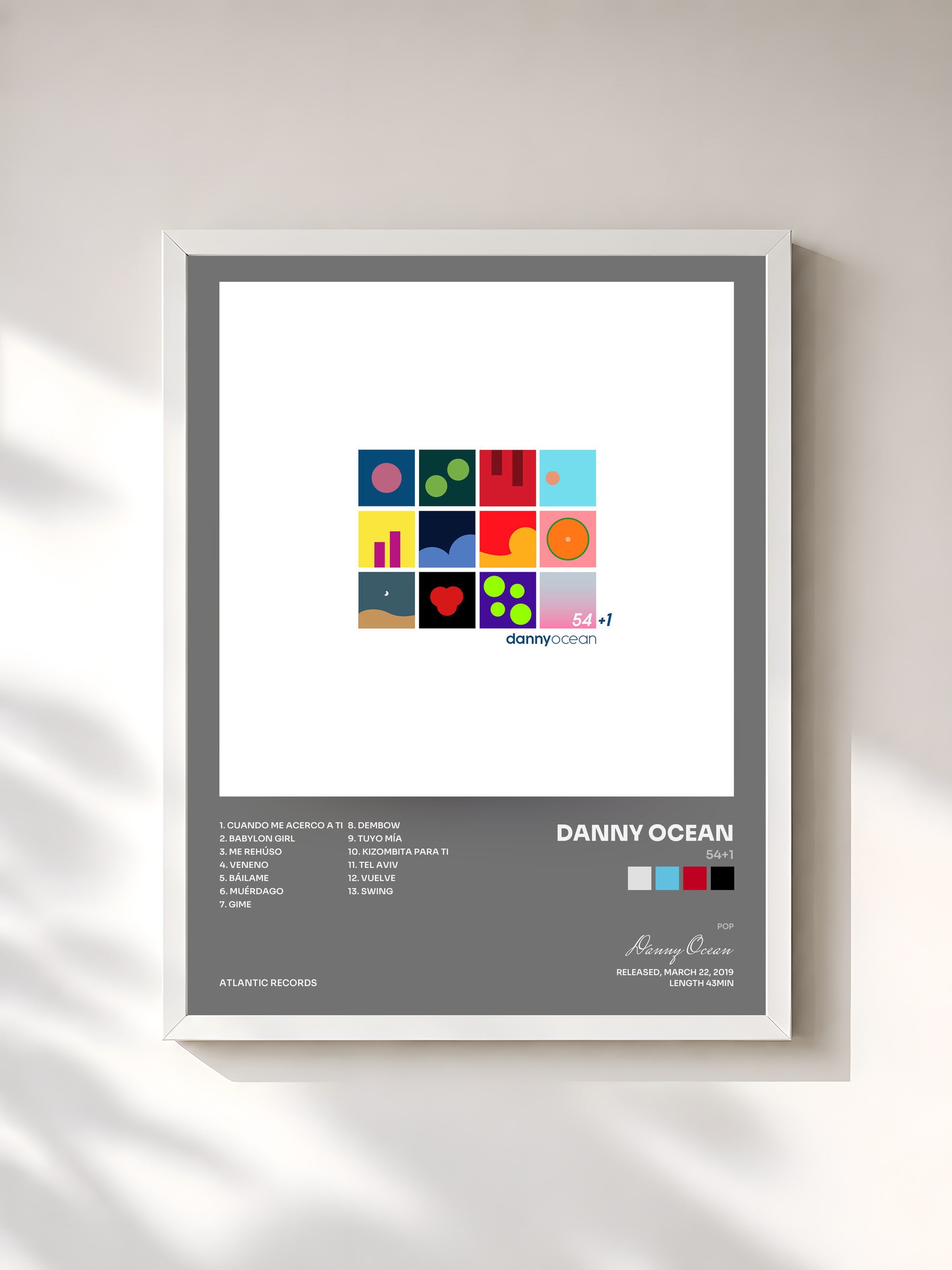 #blanc Tableau de l'album 54+1 de Danny Ocean, cadre blanc, imprimé et encadré en France