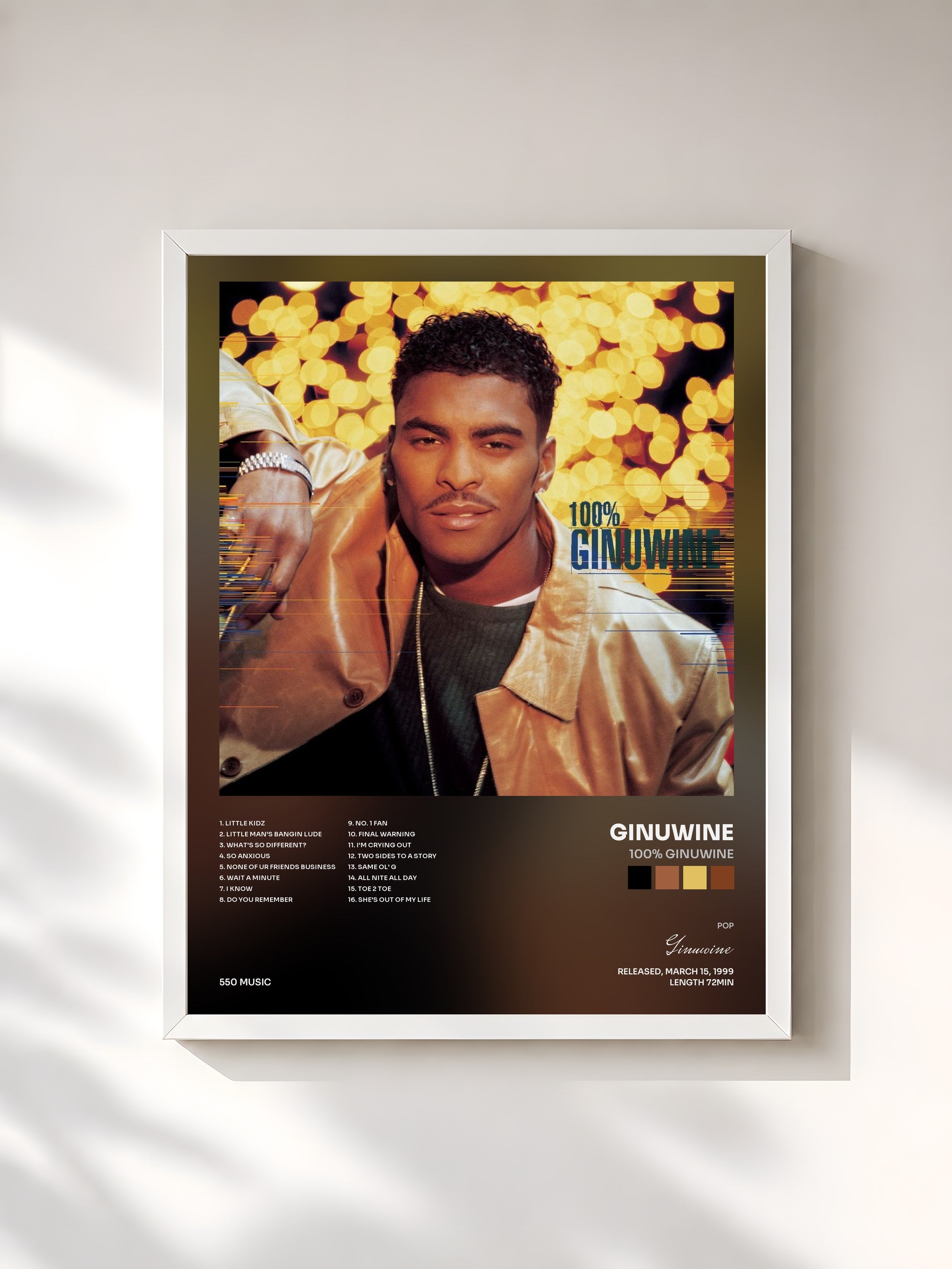 #blanc Tableau de l'album 100% Ginuwine de Ginuwine, cadre blanc, imprimé et encadré en France