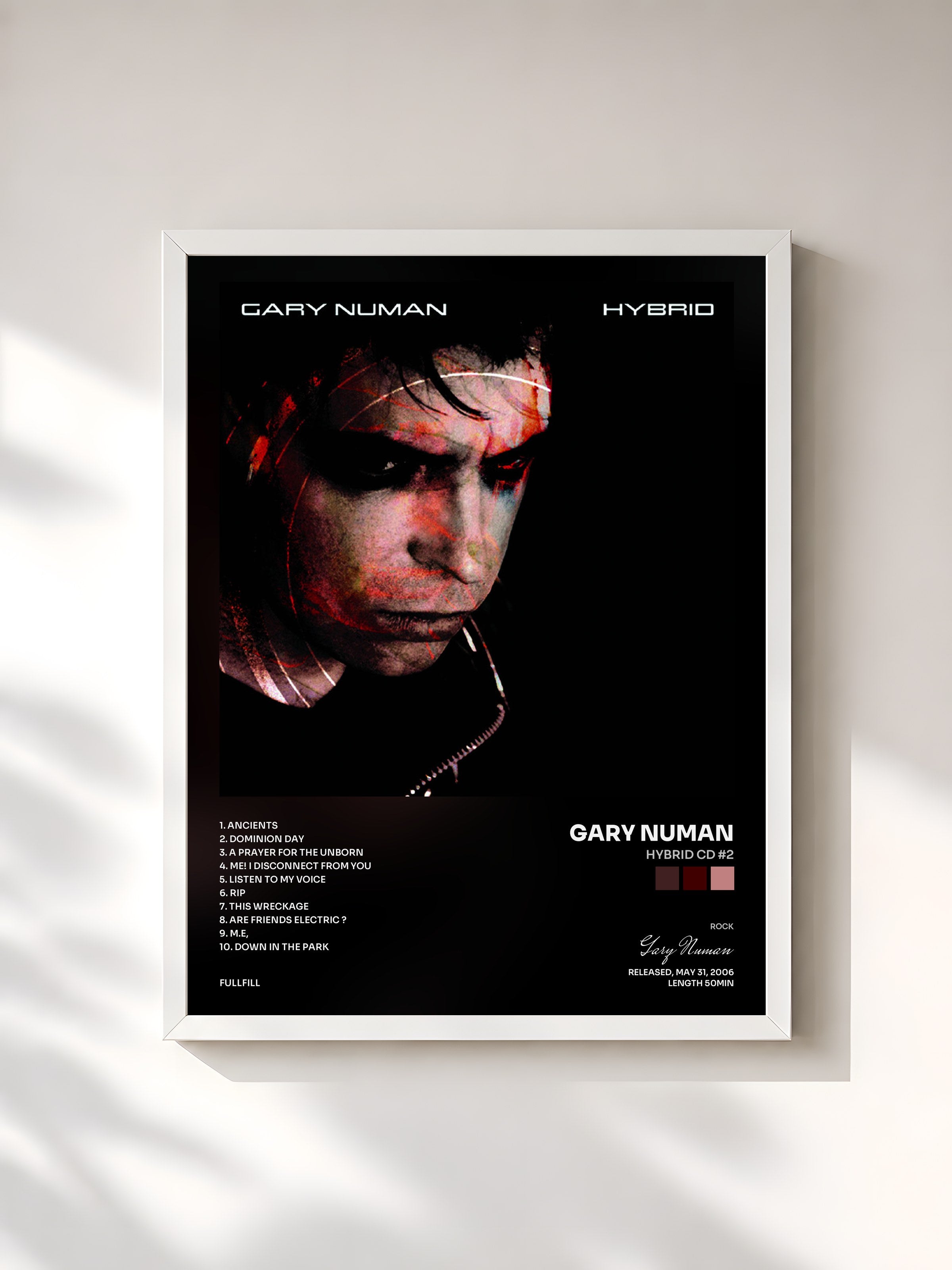 #blanc Tableau de l'album Hybrid CD #2 de Gary Numan, cadre blanc, imprimé et encadré en France