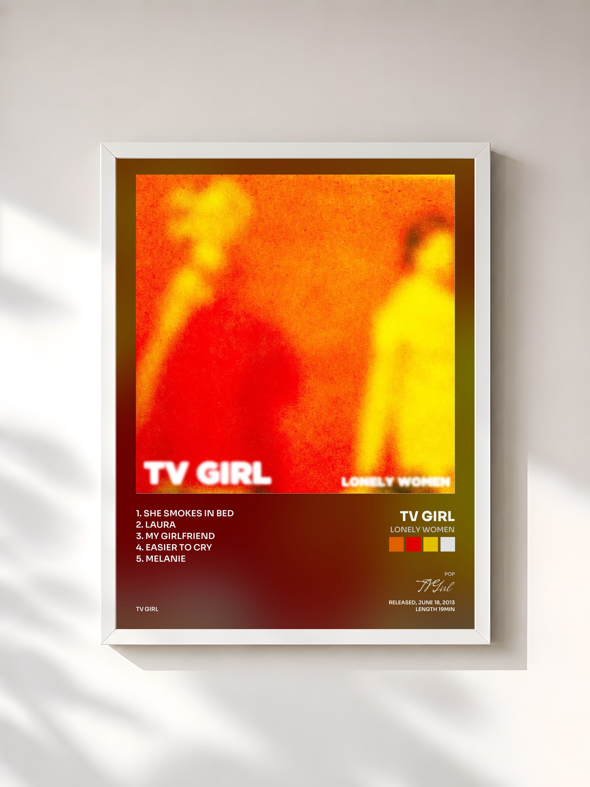 #blanc Tableau de l'album Lonely Women de TV Girl, cadre blanc, imprimé et encadré en France