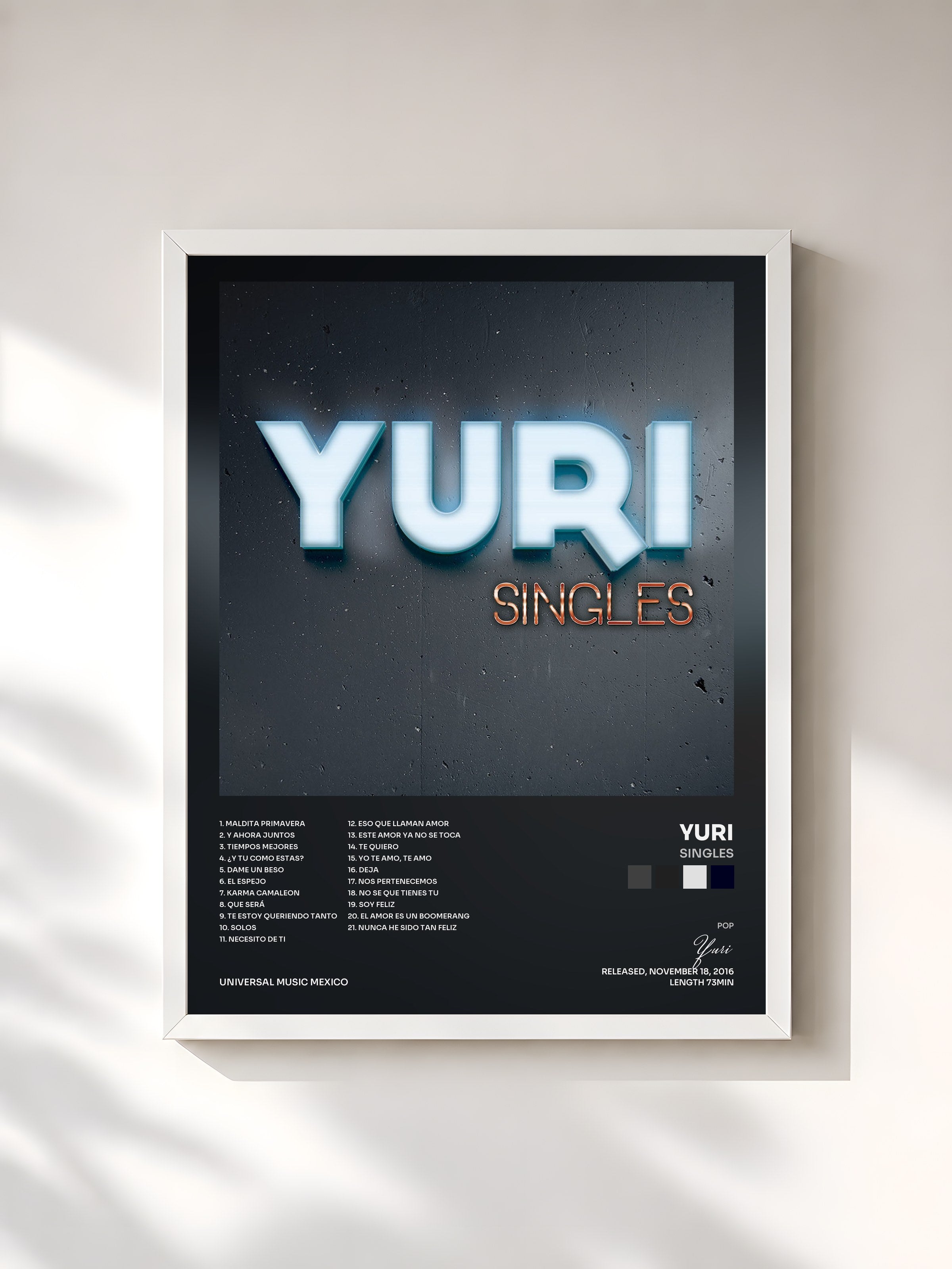 #blanc Tableau de l'album Singles de Yuri, cadre blanc, imprimé et encadré en France